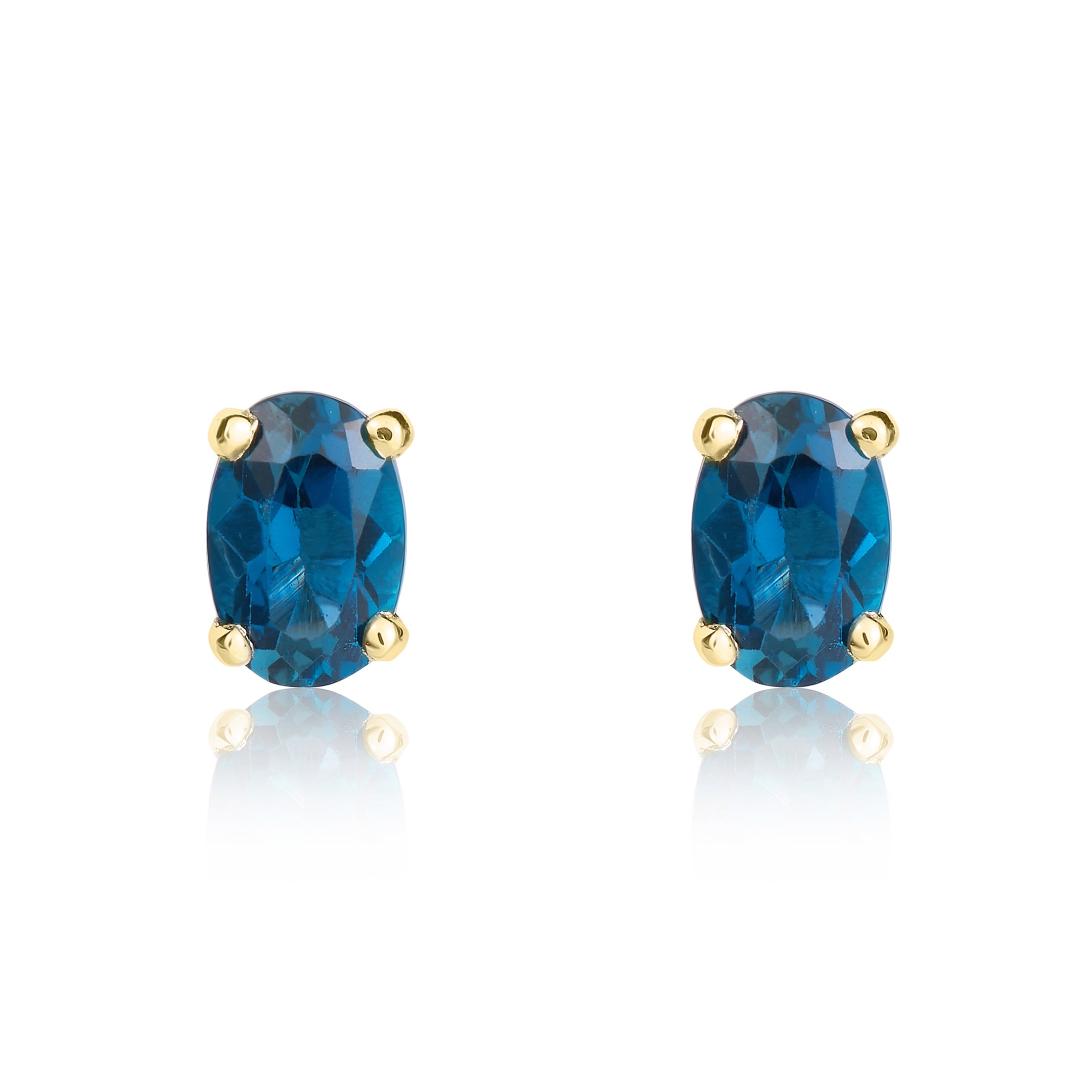 9ct Yellow Gold 6x4 Oval London Blue Topaz Claw Set Earrings