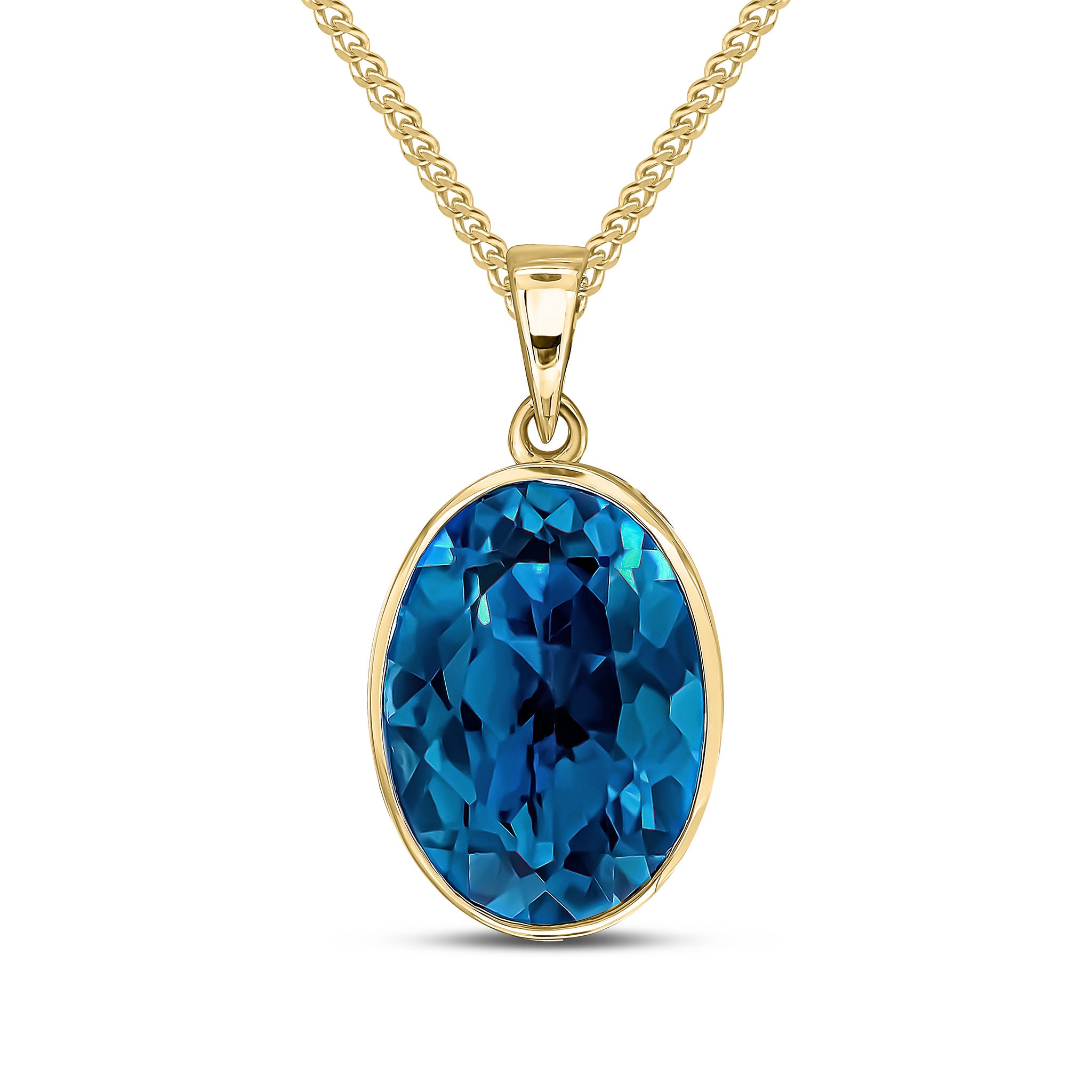 9ct Yellow Gold 14x10 Oval London Blue Topaz Rubover Pendant