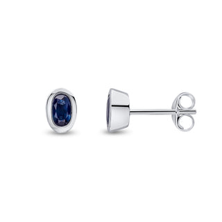 9ct white gold 5 x 3mm oval Sapphire rubover Earrings