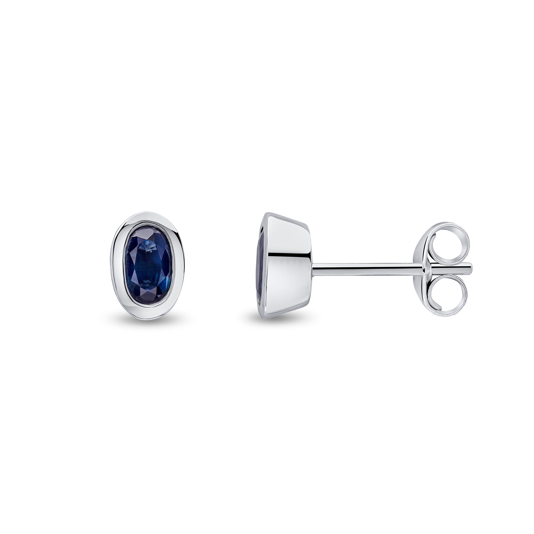 9ct white gold 5 x 3mm oval Sapphire rubover Earrings
