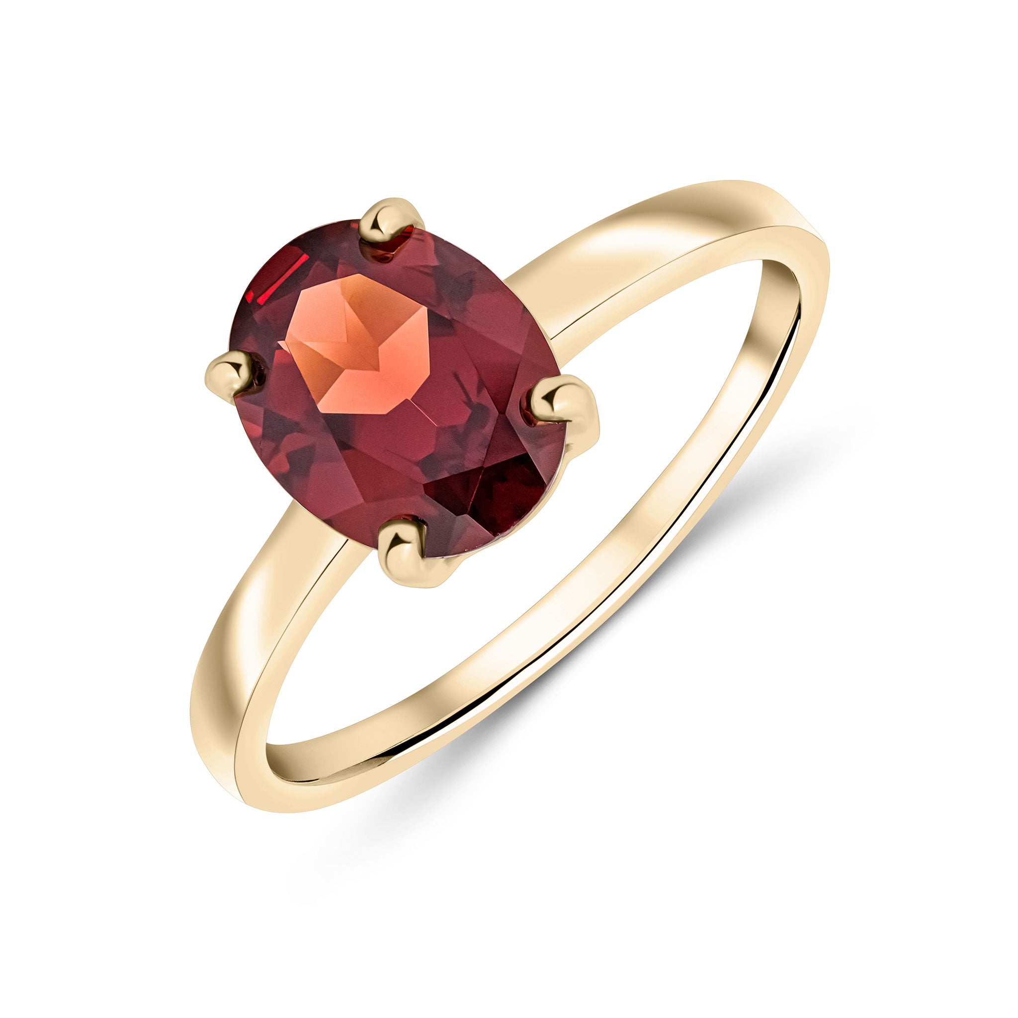 9ct Yellow Gold 9x7mm Oval Garnet Claw Set Single Stone Ring