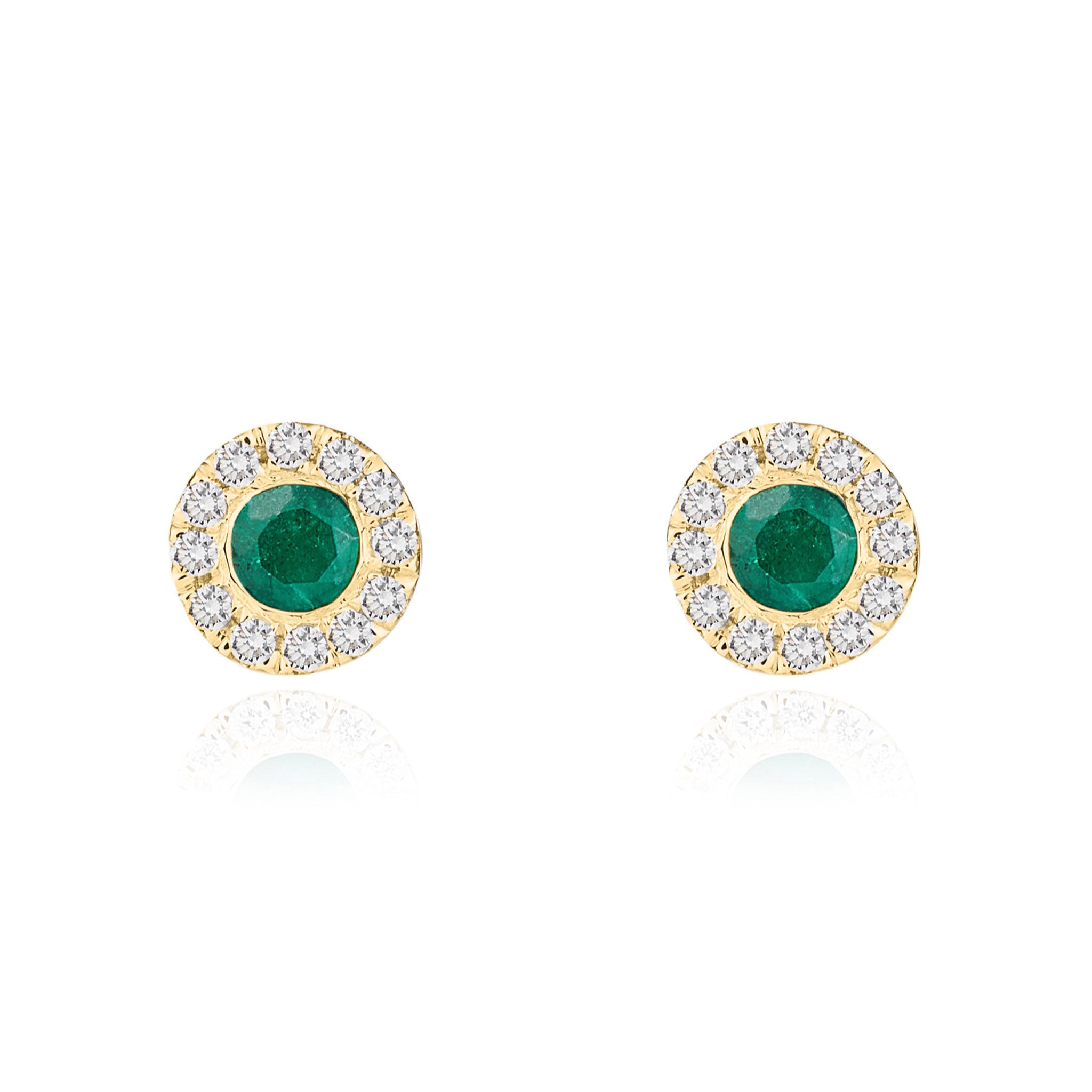 18ct Yellow Gold 3mm Round Emerald and Diamond Microset Cluster Earrings