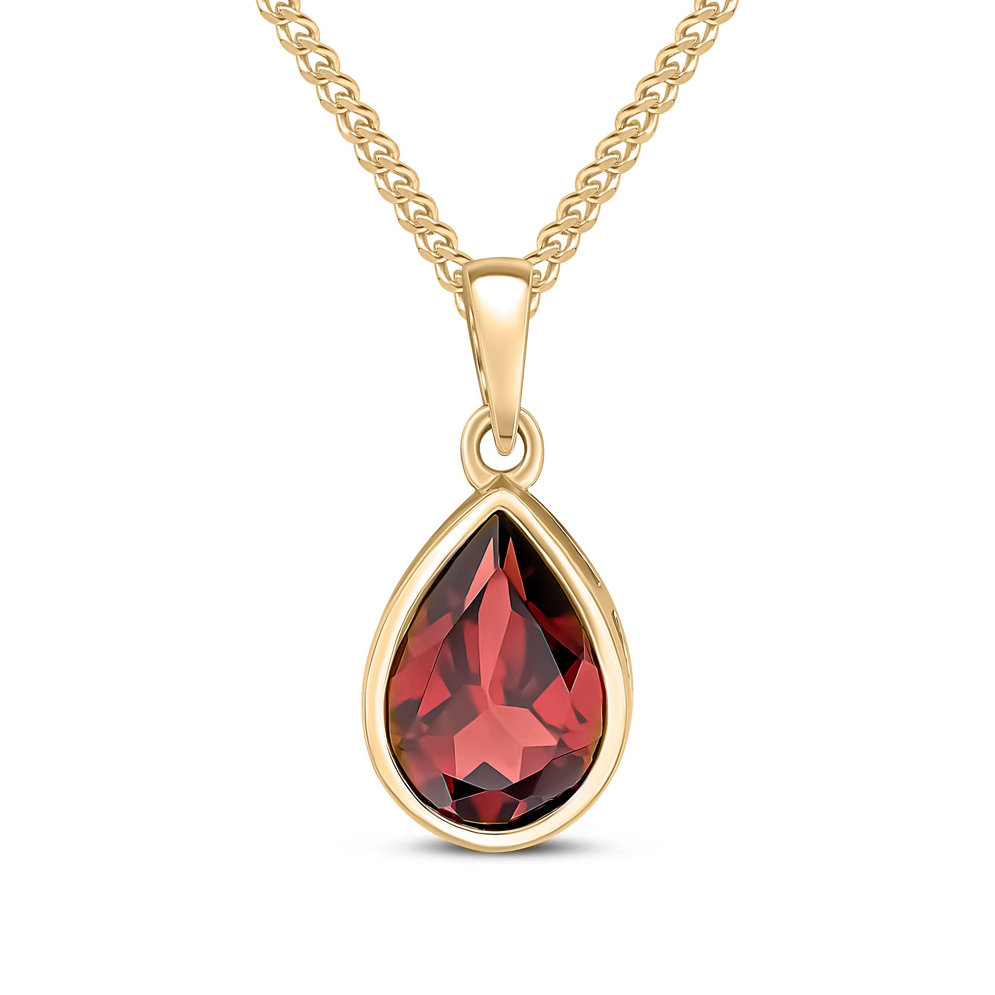 9ct Yellow Gold 10x7 Pear Shape Garnet Rubover Pendant
