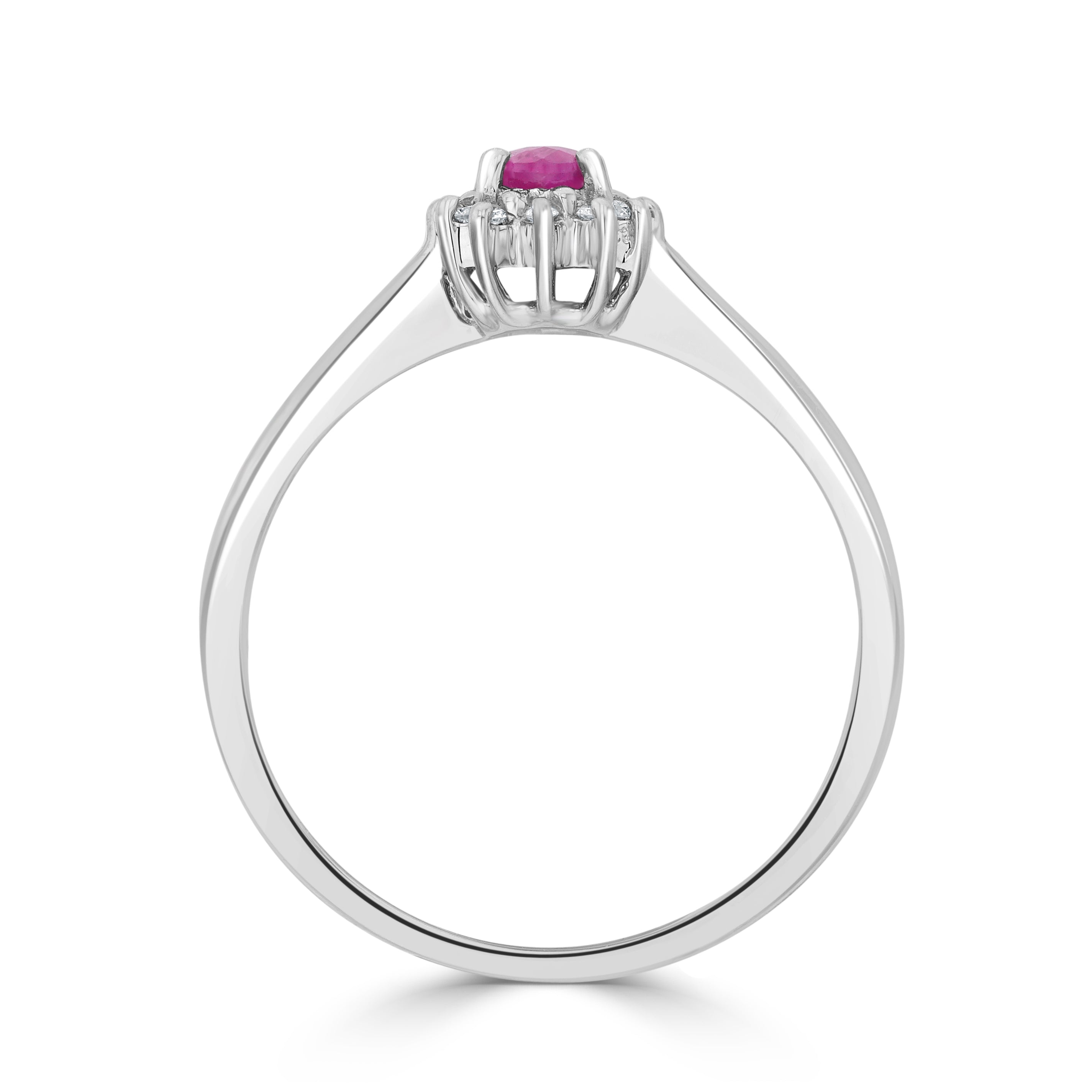 9CT WG 5X3 OVAL RUBY & DIAMOND CLAW SET CLUSTER RING 1