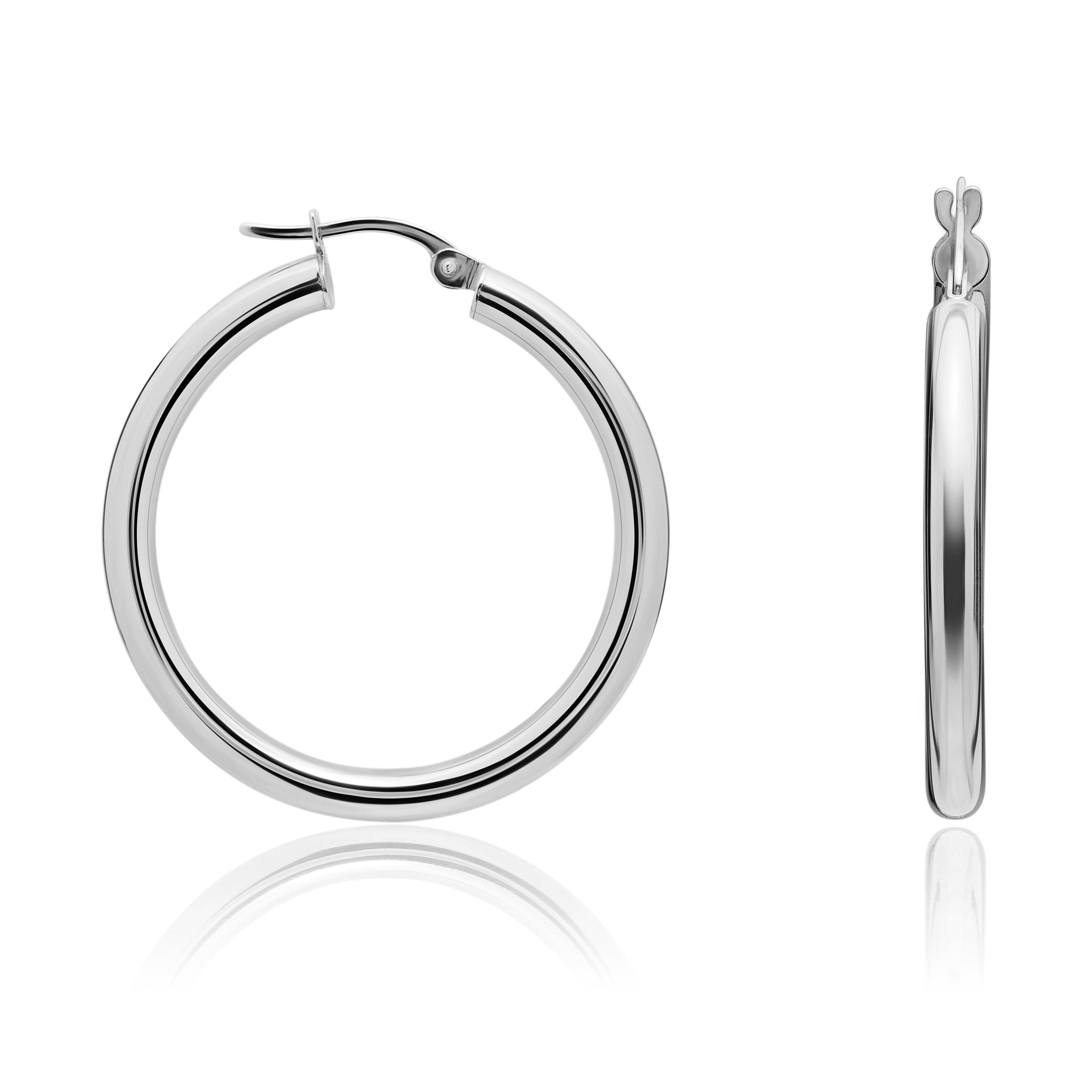9ct white gold 3mm Tube Polished Hoop Earrings - 36mm Diameter