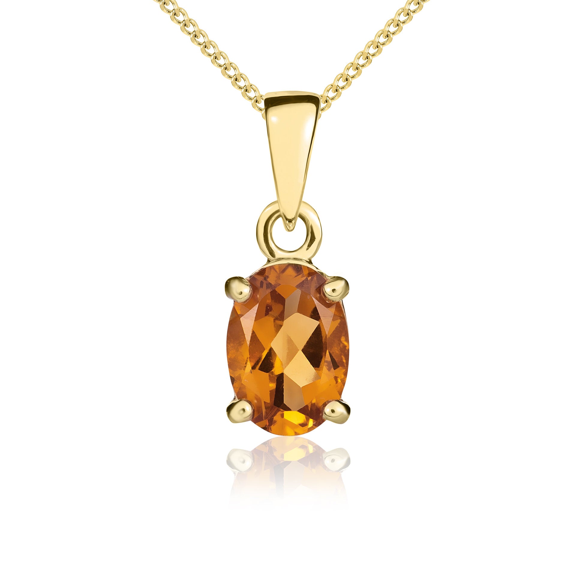 9ct Yellow Gold Oval Citrine Claw Pendant