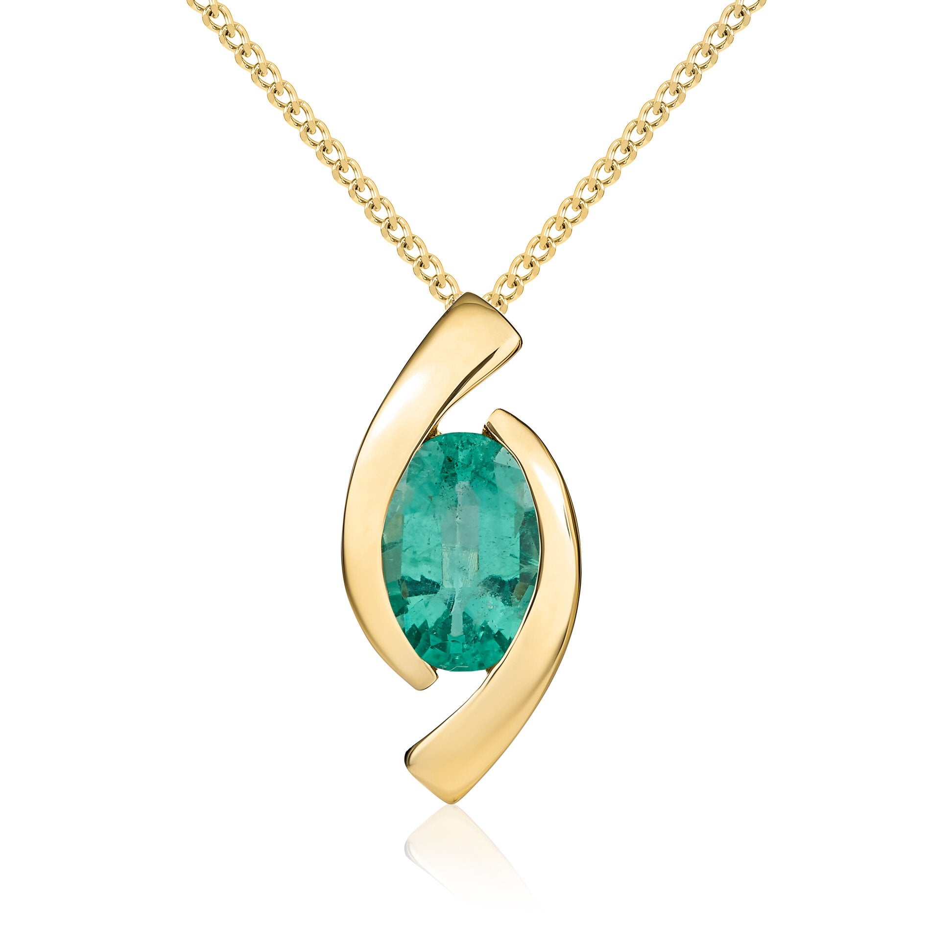 9ct yellow gold 6mm x 4mm Oval Emerald 'Eye' Pendant