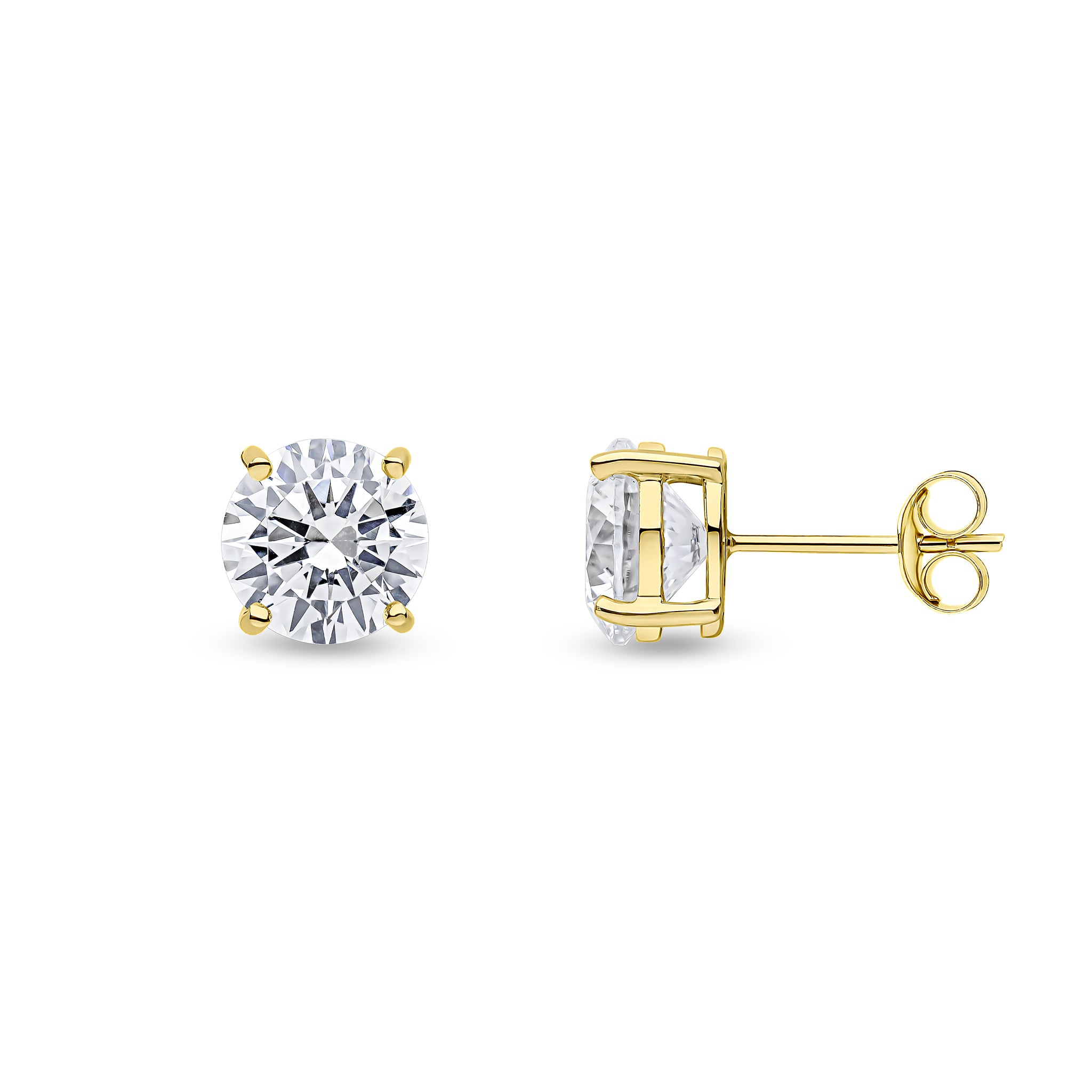 9ct Yellow Gold 8mm Round CZ Claw Set Earrings