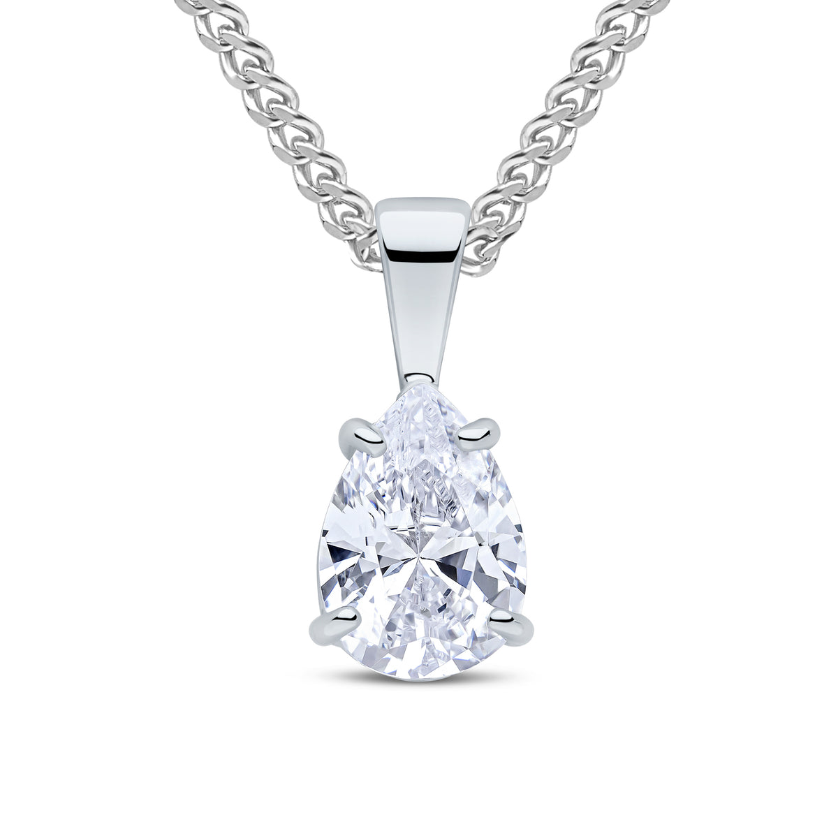 9ct White Gold 10x7 Pear Shape CZ Claw Set Pendant