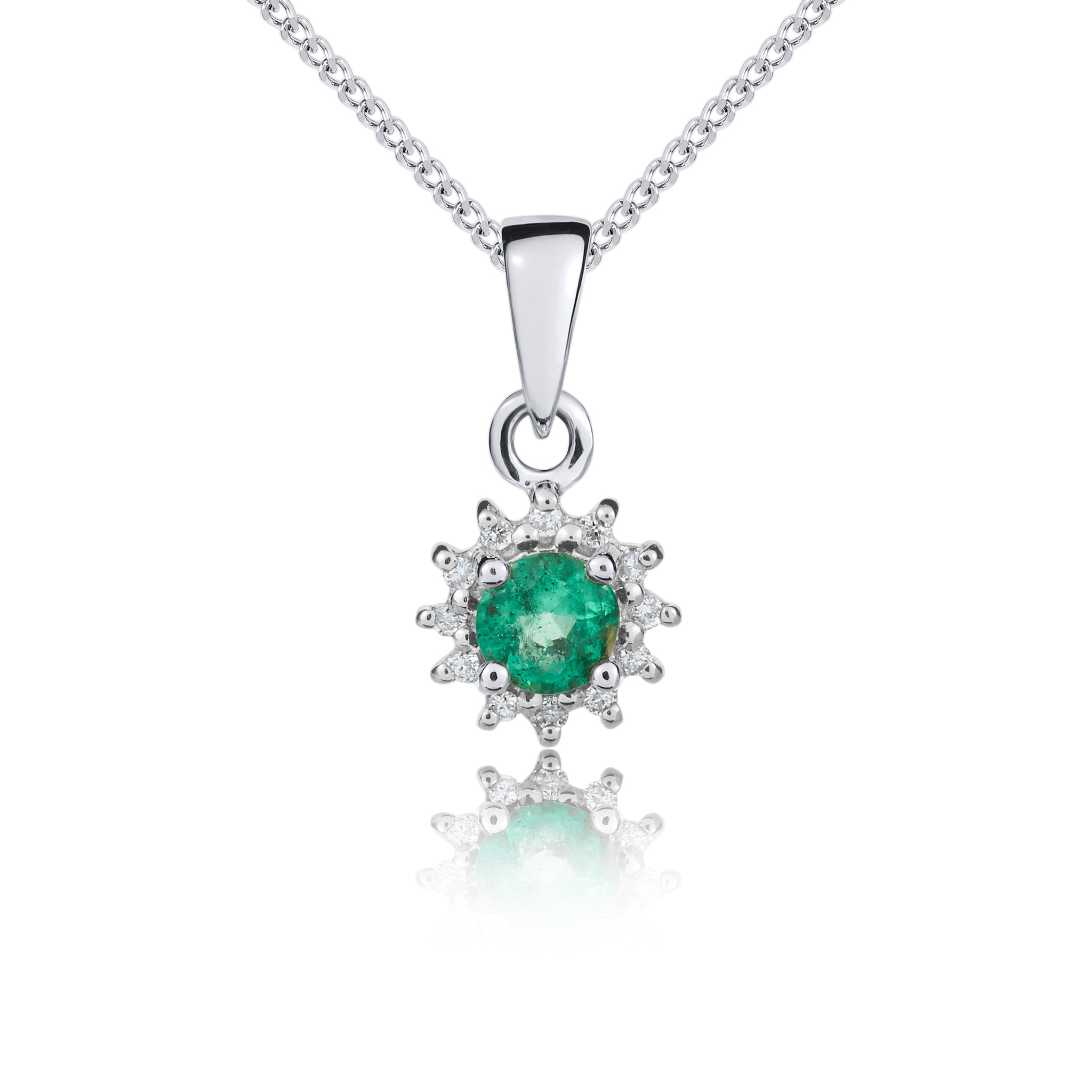 9ct White Gold Round Em & Diamond Cluster Pen