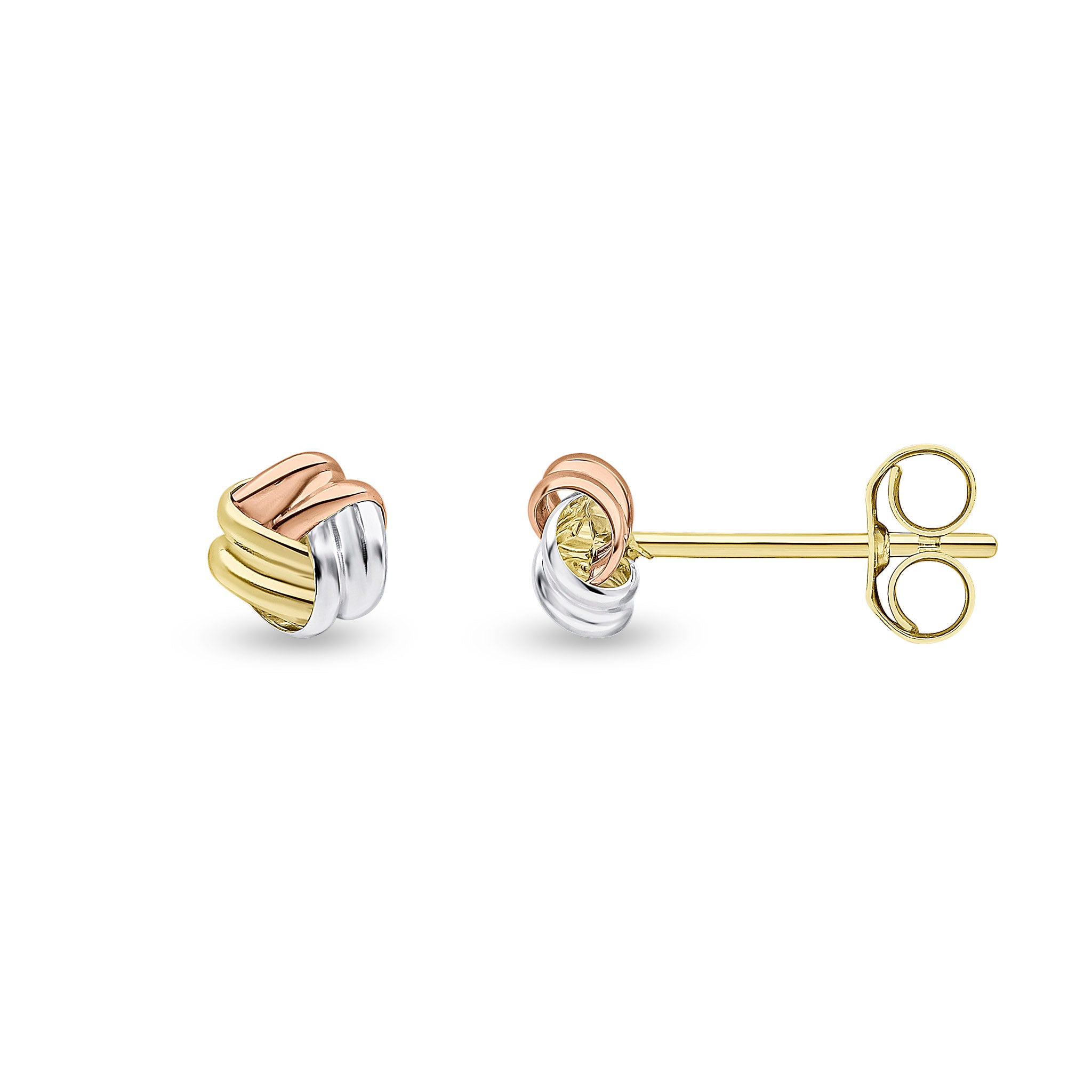 Three Tone 9ct Gold Polished Ribbon Knot Stud Earrings