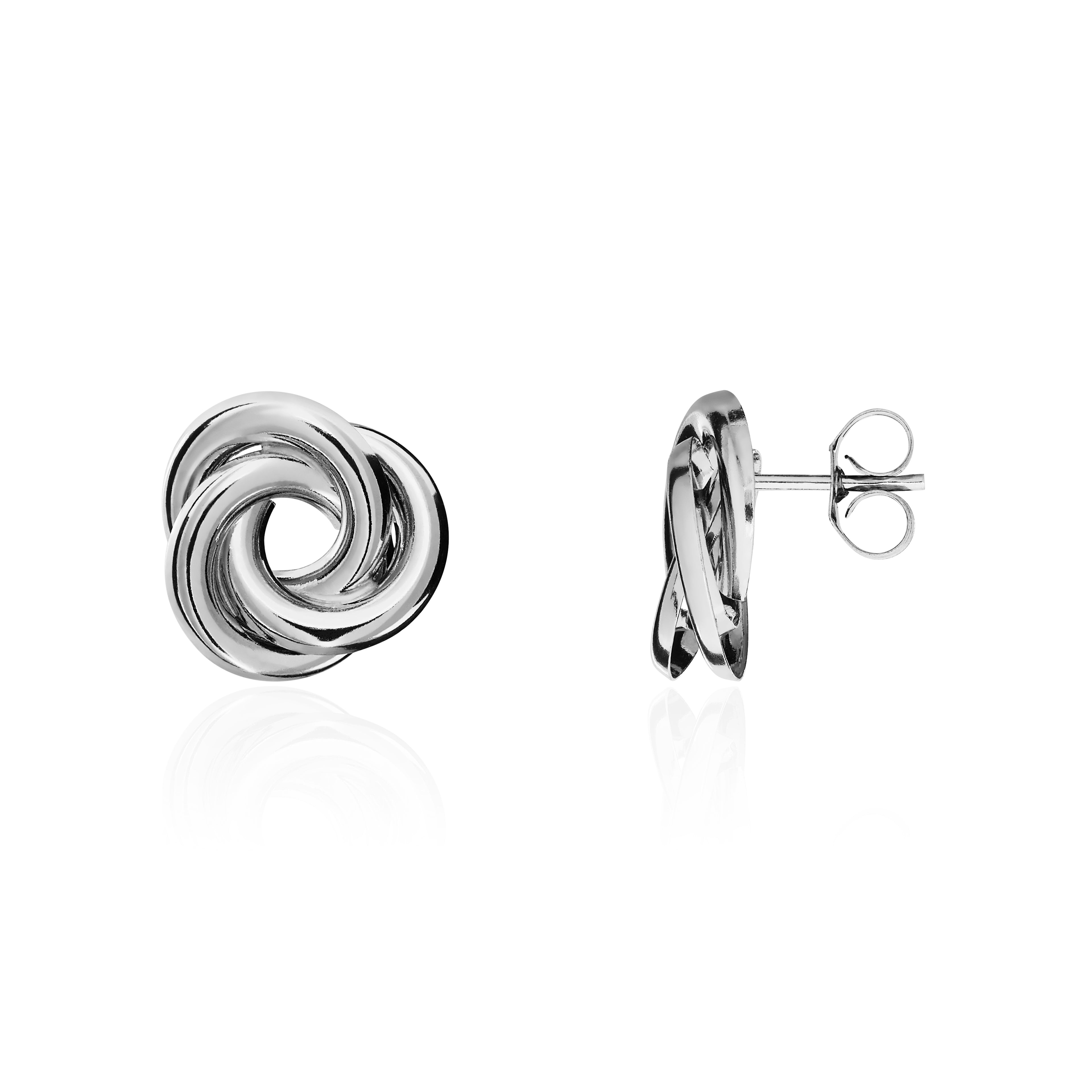 9ct White Gold Flat Looped Knot Stud Earrings