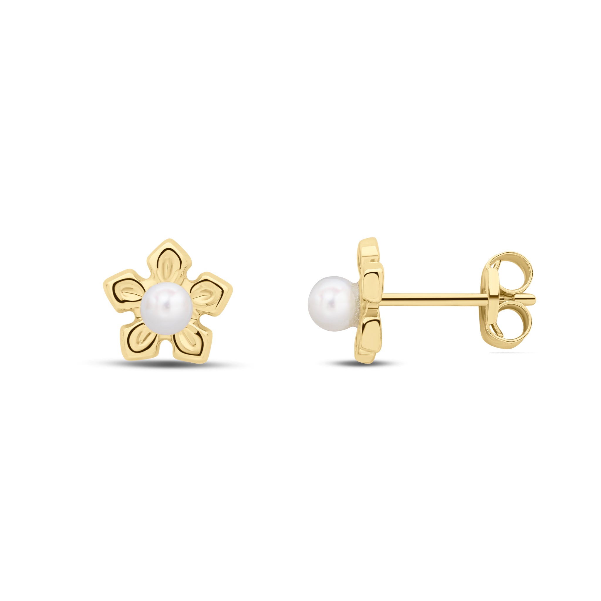9ct Yellow Gold Flower Earring with 3mm Cfw Pearl Centre