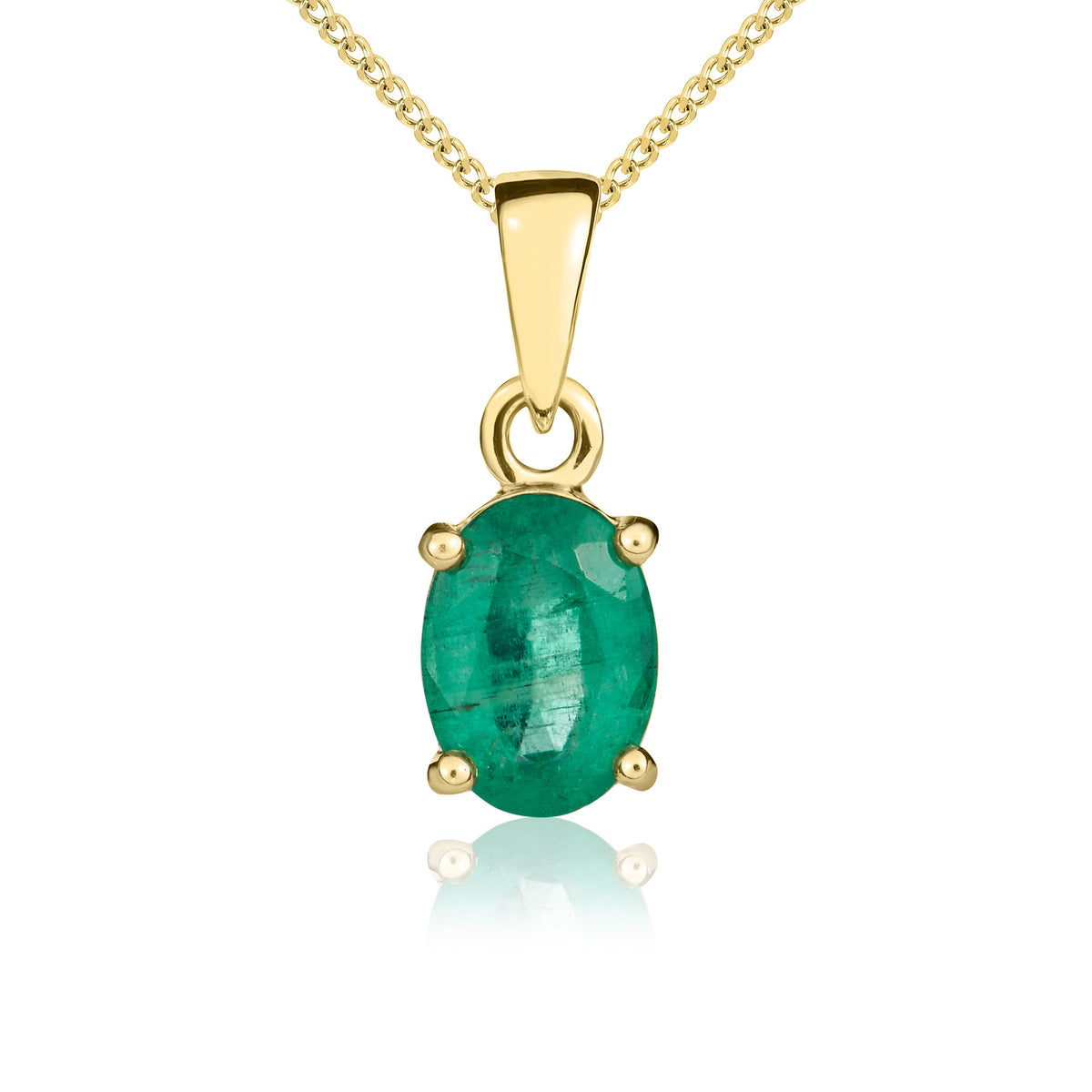9ct Yellow Gold 7x5mm Oval Emerald Claw Set Pendant