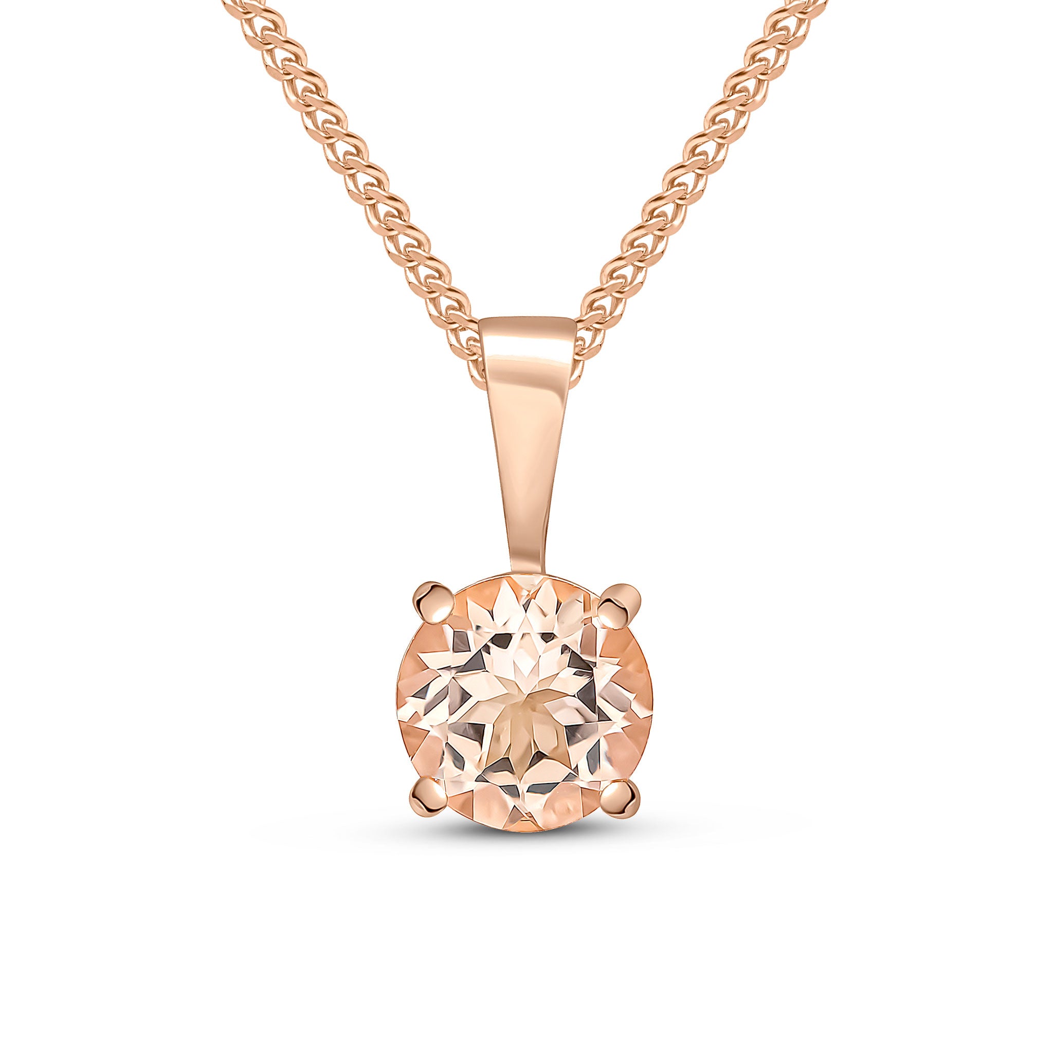 9ct rose gold 6mm Round Morganite 4 Claw Pendant