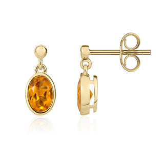 9ct yellow gold 6 x 4 mm oval citrinerine rubover Drop Earrings With 2.5mm Bead Top