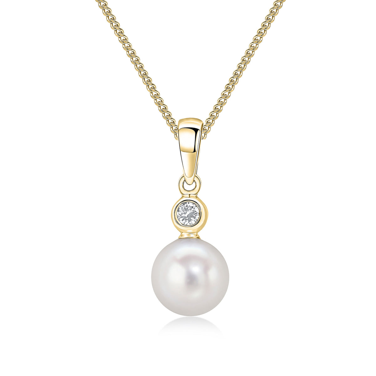 18ct Yellow Gold Diamond & Freshwater Pearl 2 Stone Rubover Pendant