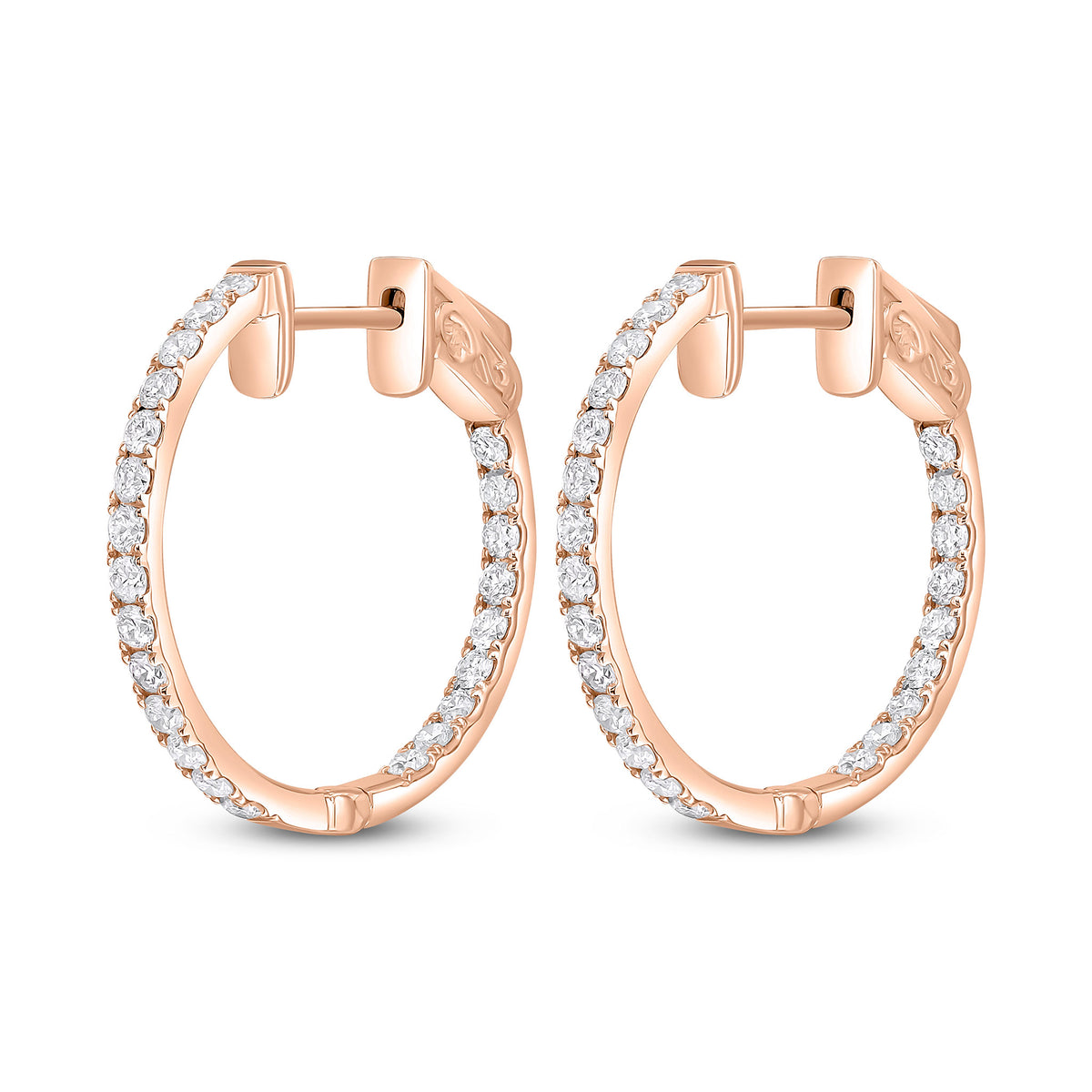 18ct Rose Gold Round Diamond Claw Set Full Hoop Earrings 0.71ct