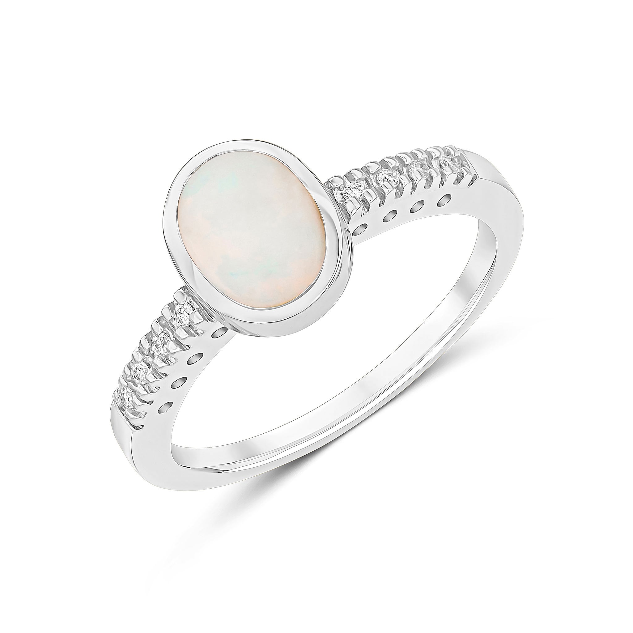 9CT WG RUBOVER 8X6 OVAL OPAL SINGLE STONE RING WITH CLAW SET DIAMOND SHOULDERS 1