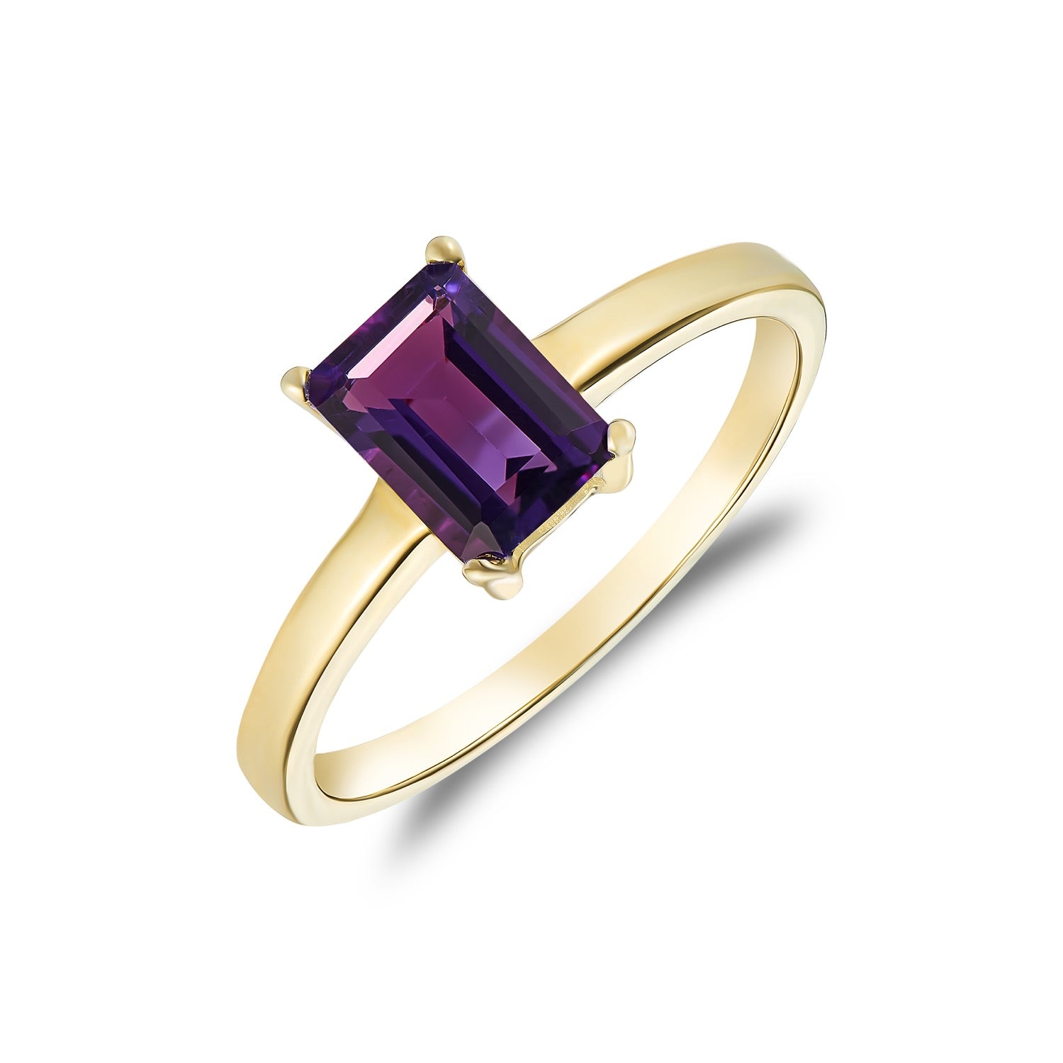 9ct Yellow Gold 7x5mm Octagon Amethyst Claw Set Single Stone Ring