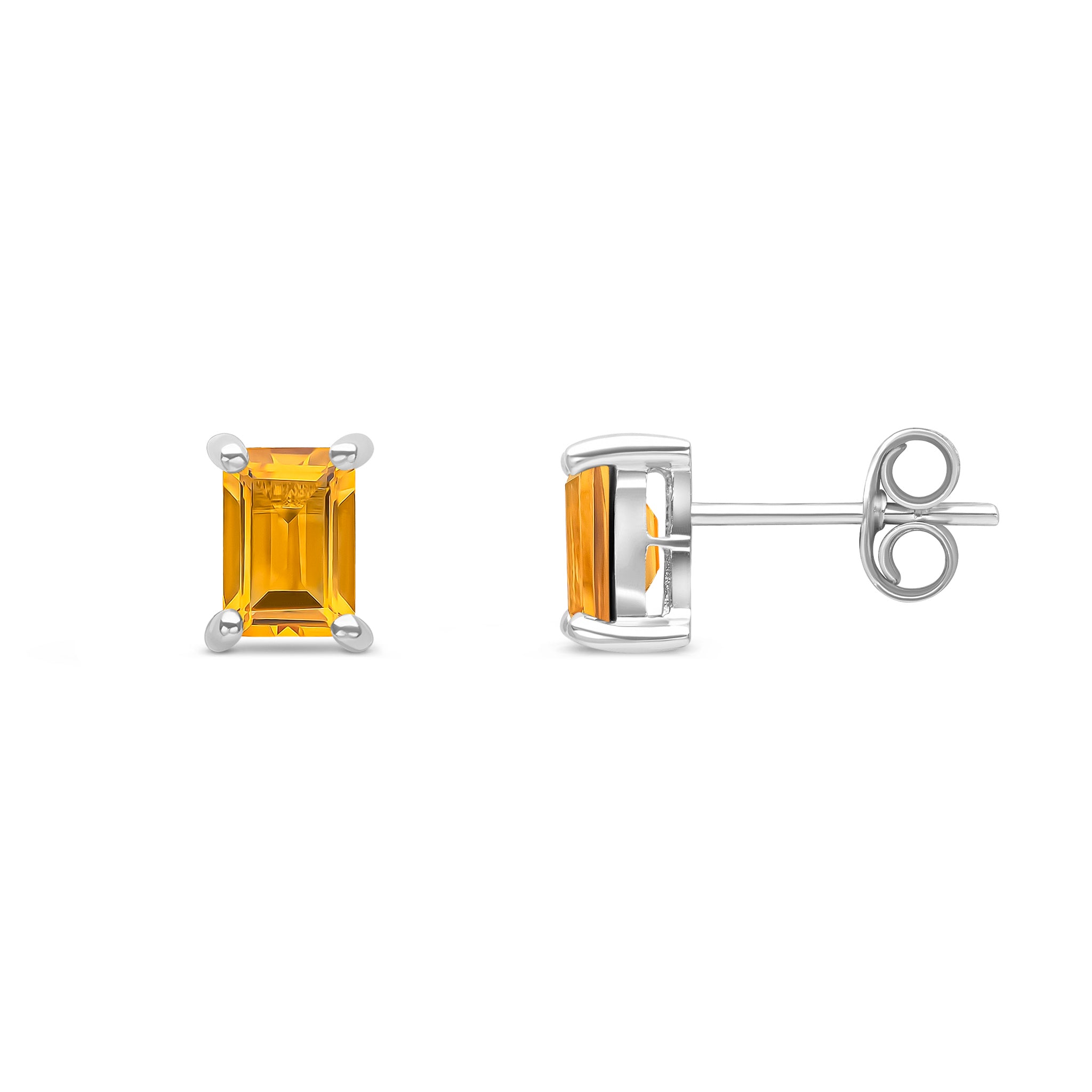 9ct White Gold 6x4 Octagon Citrine Claw Set Earrings