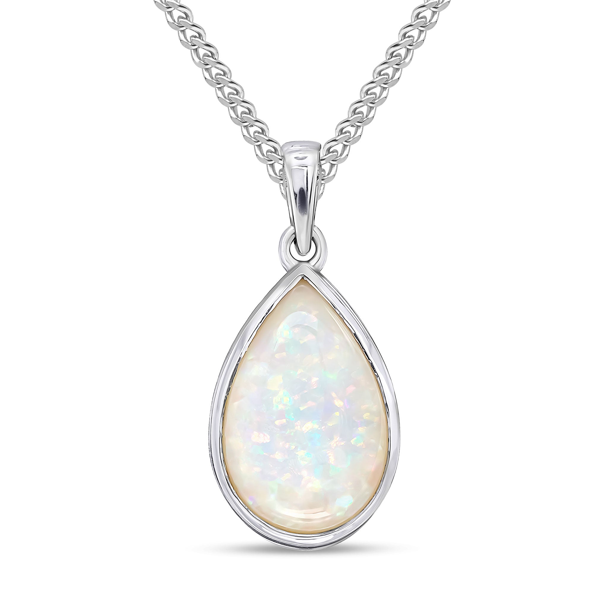 9ct White Gold 14x9 Pear Shape Opal Rubover Pendant