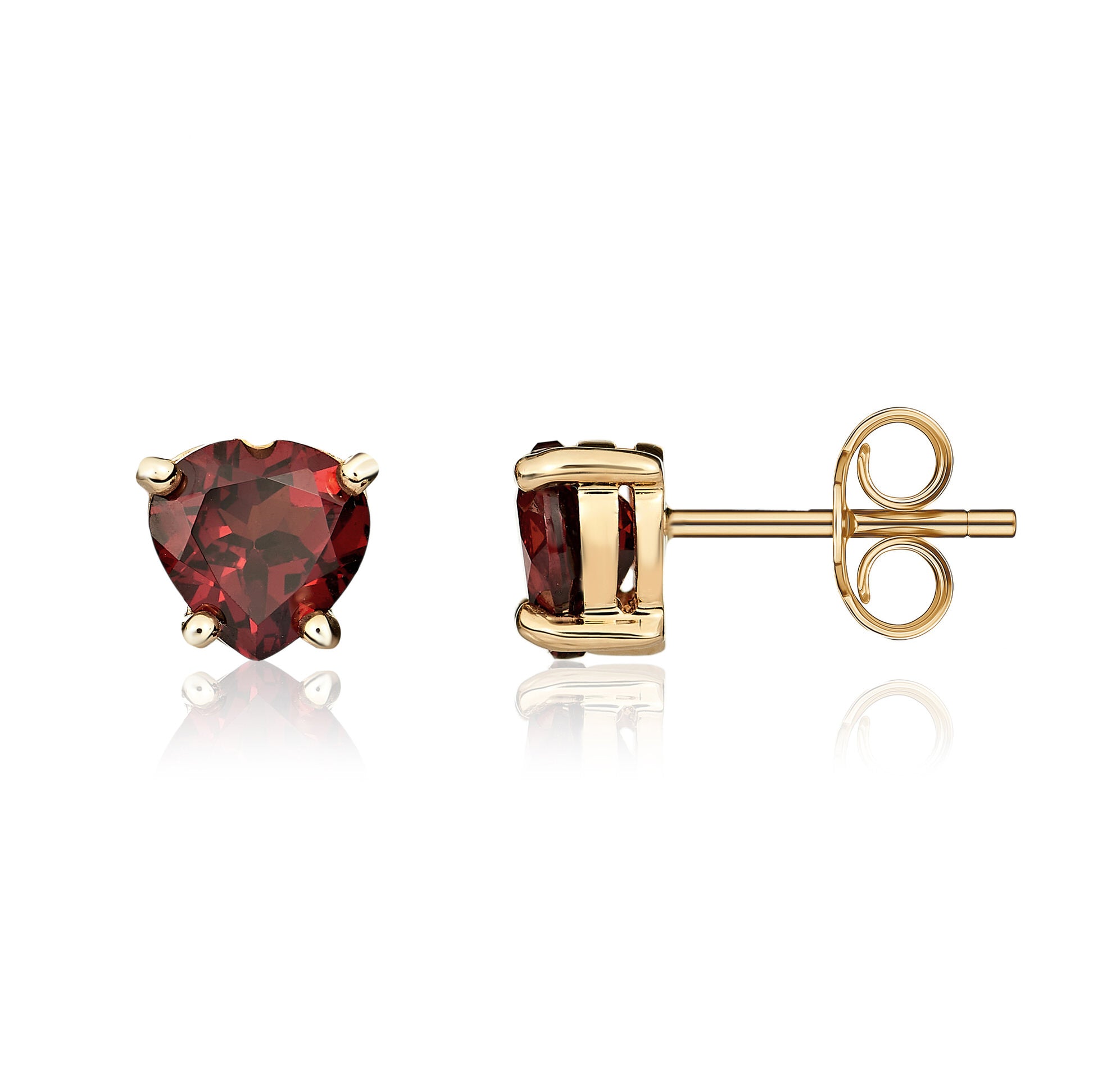 9ct Yellow Gold 6mm Heartshape Garnet Claw Set Set Earrings