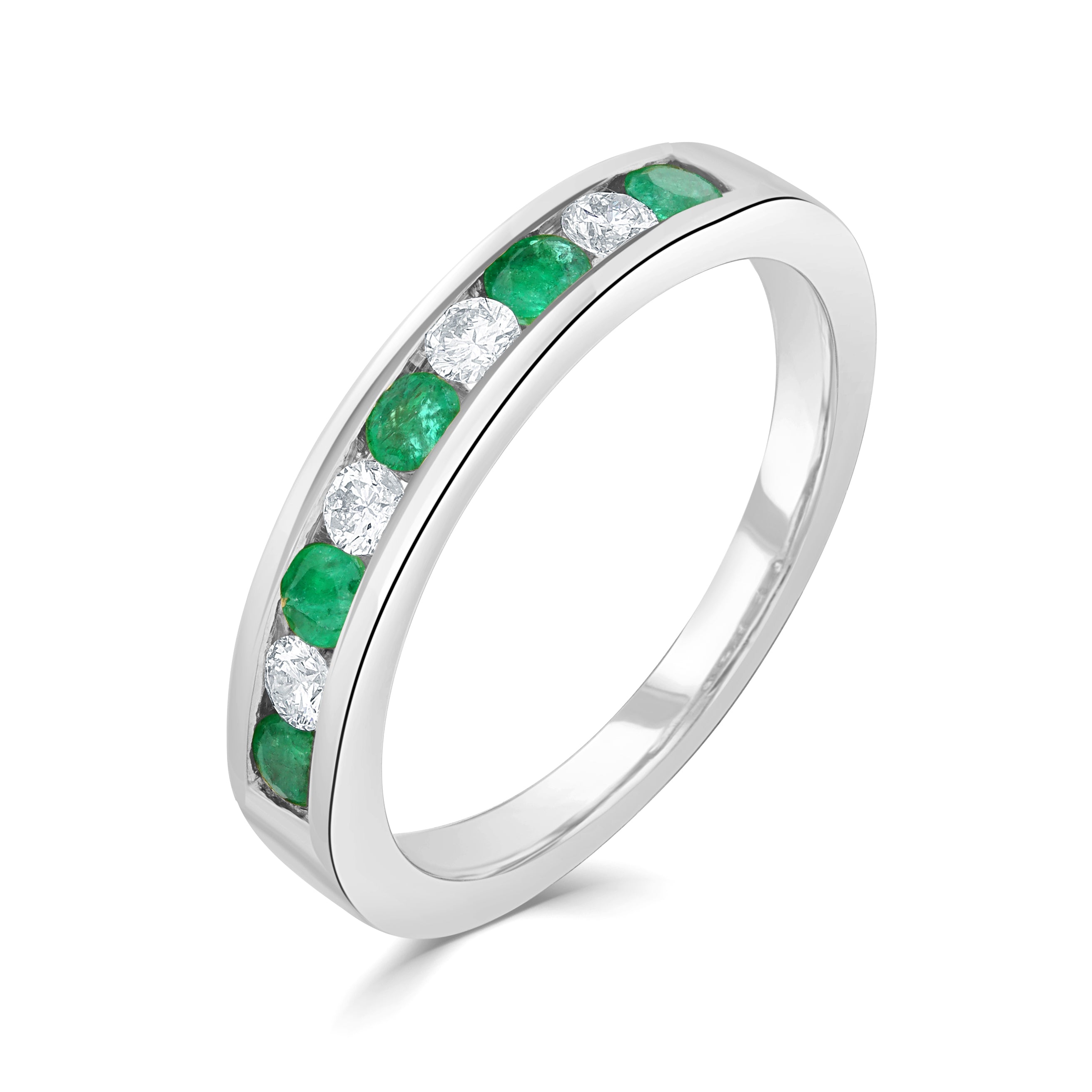 9CT WG ROUND EMERALD AND DIAMOND CHANNEL SET 9ST ETERNITY RING 1