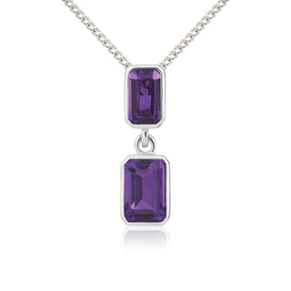 9ct White Gold Octagon Amethyst 2 stone rubover pendant