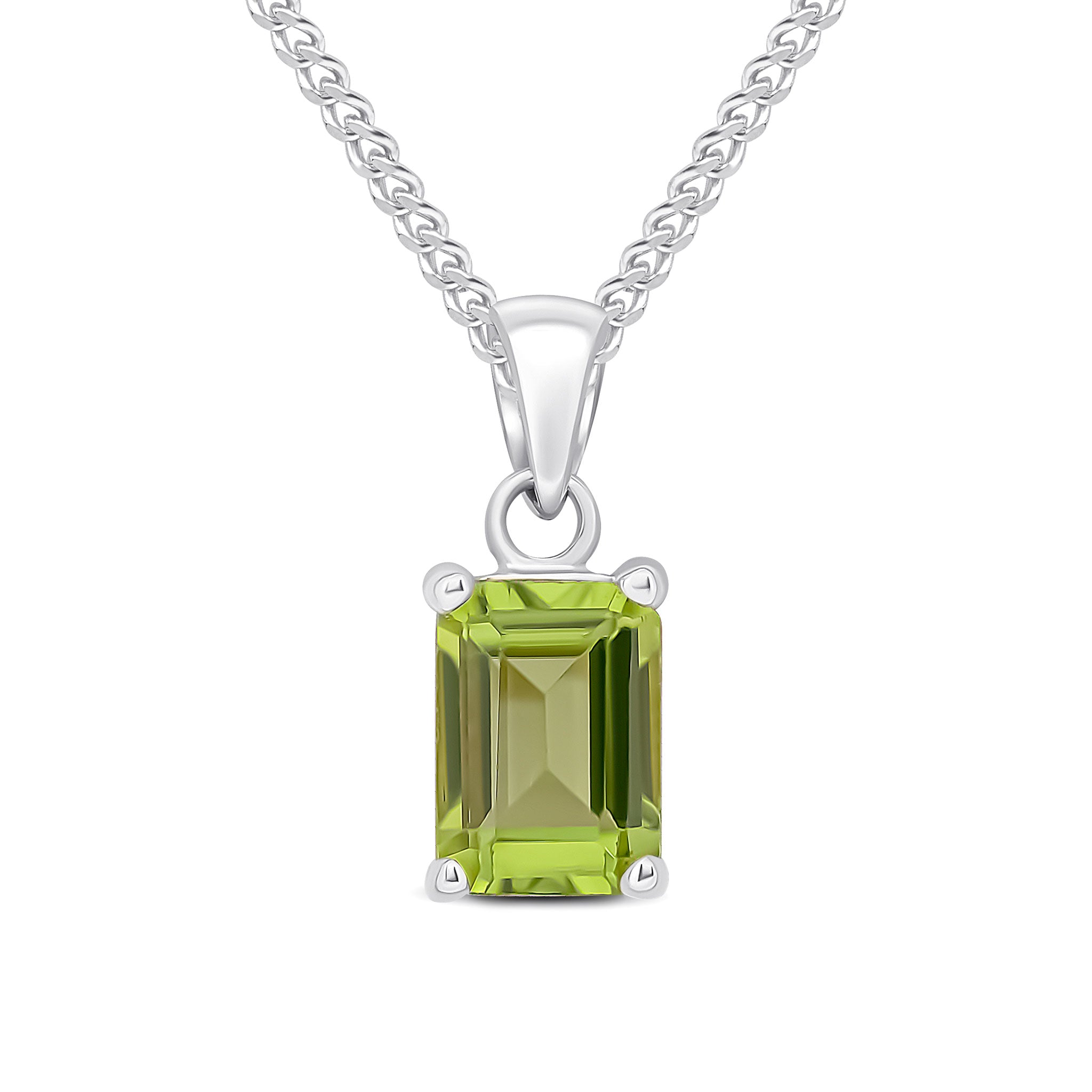9ct White Gold 7x5mm Octagon Peridot Claw Set Pendant