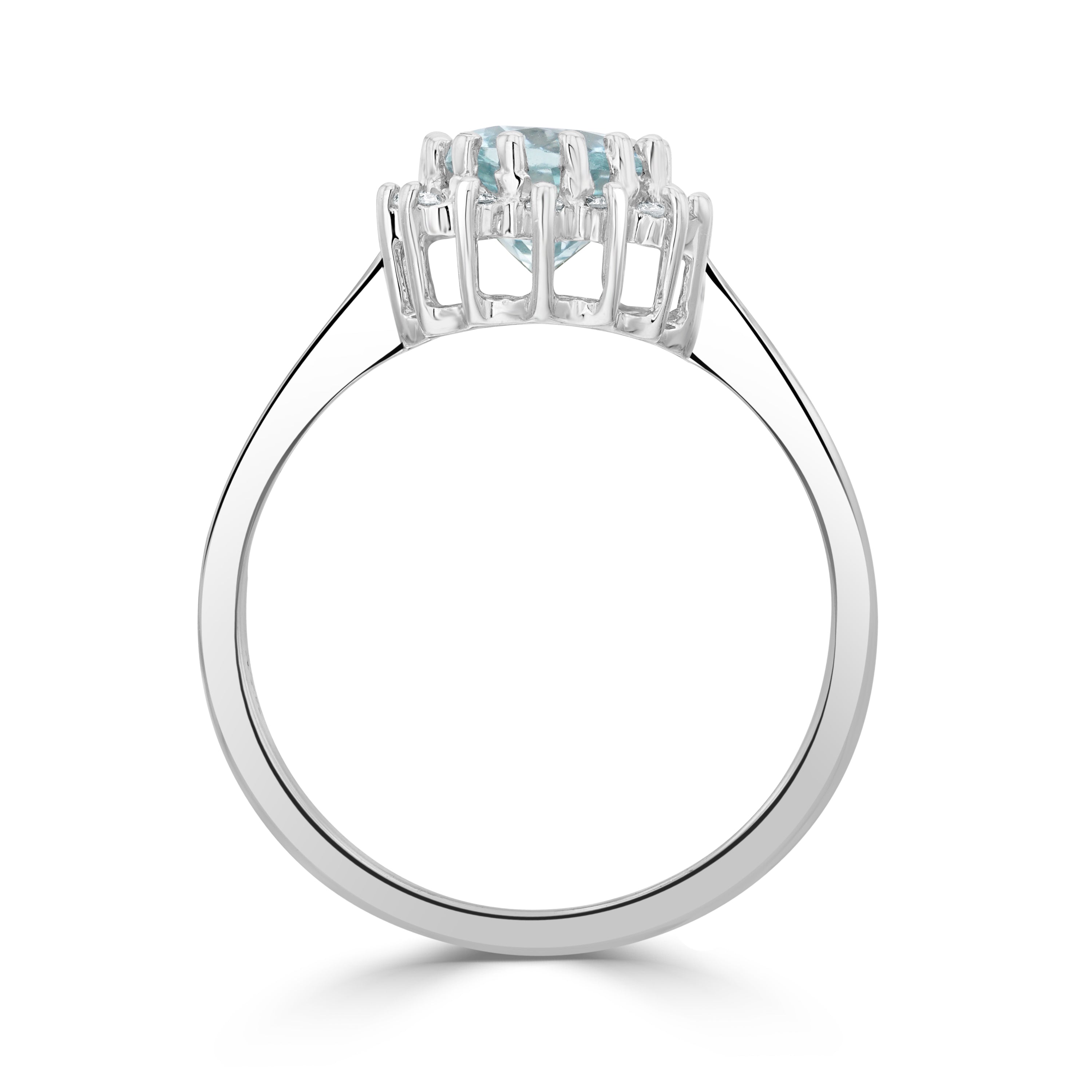 9CT WG 8X6 OVAL AQUAMARINE & DIAMOND CLAW SET CLUSTER RING 1