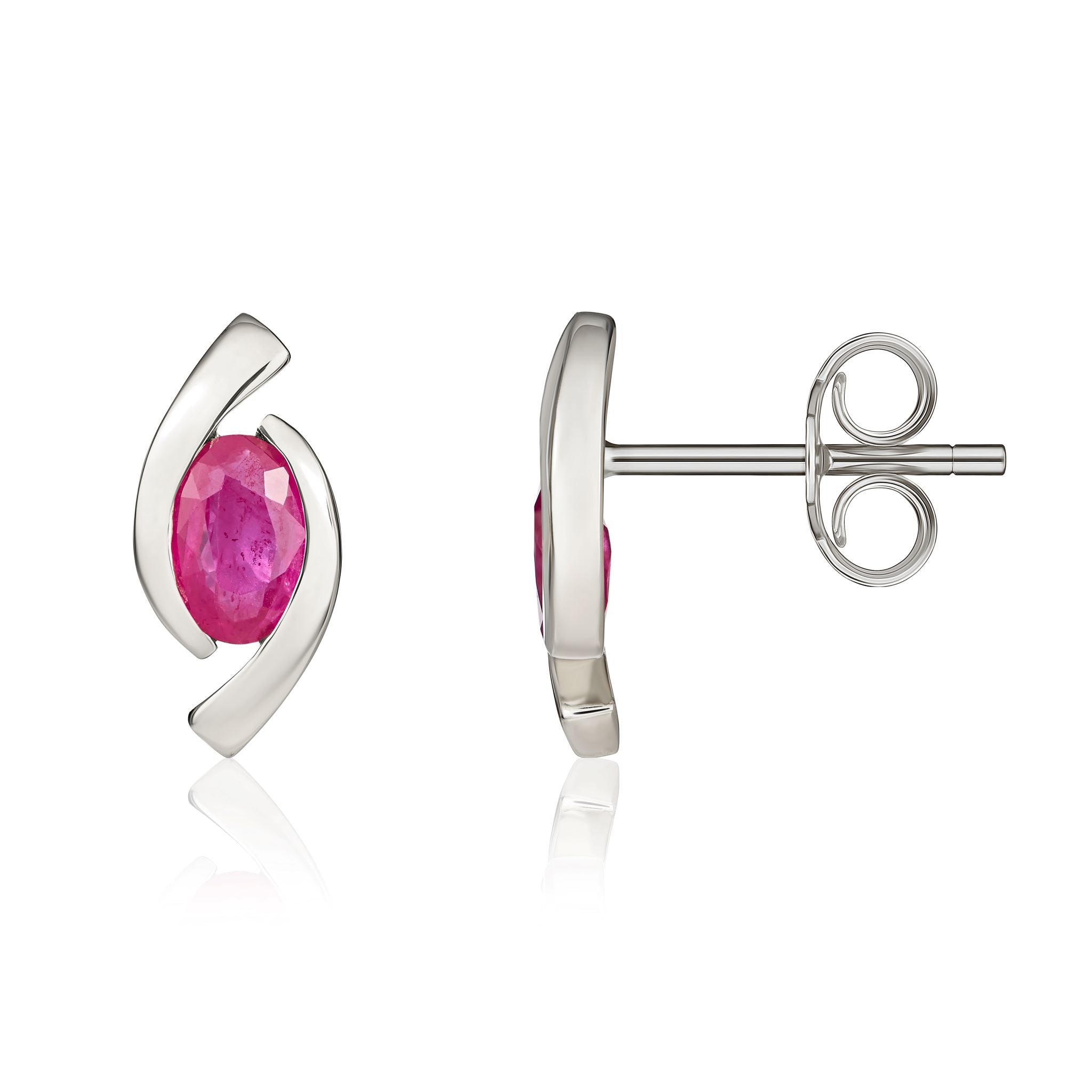 9ct White Gold 6x4 Oval Ruby 'eye' Stud Earrings