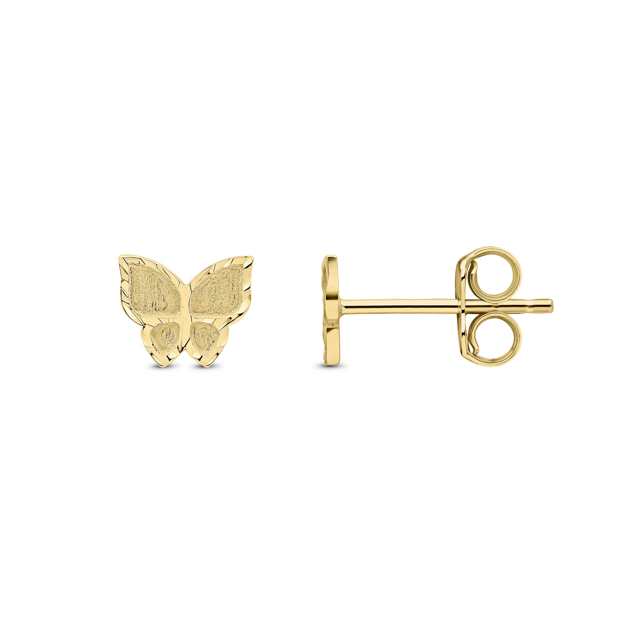 9ct Yellow Gold Satin & Polished Butterfly Stud Earrings