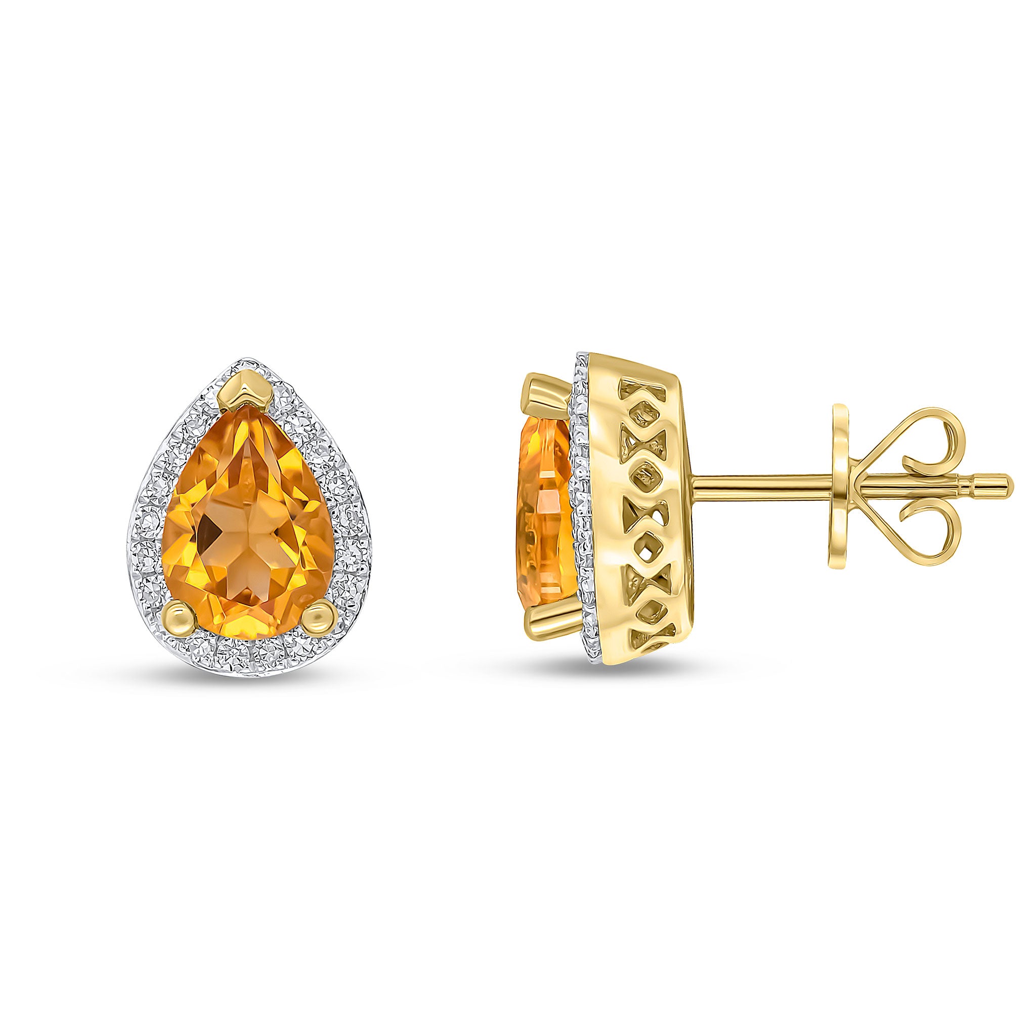 9ct Yellow Gold Pear Cit & Diamond Cluster Er