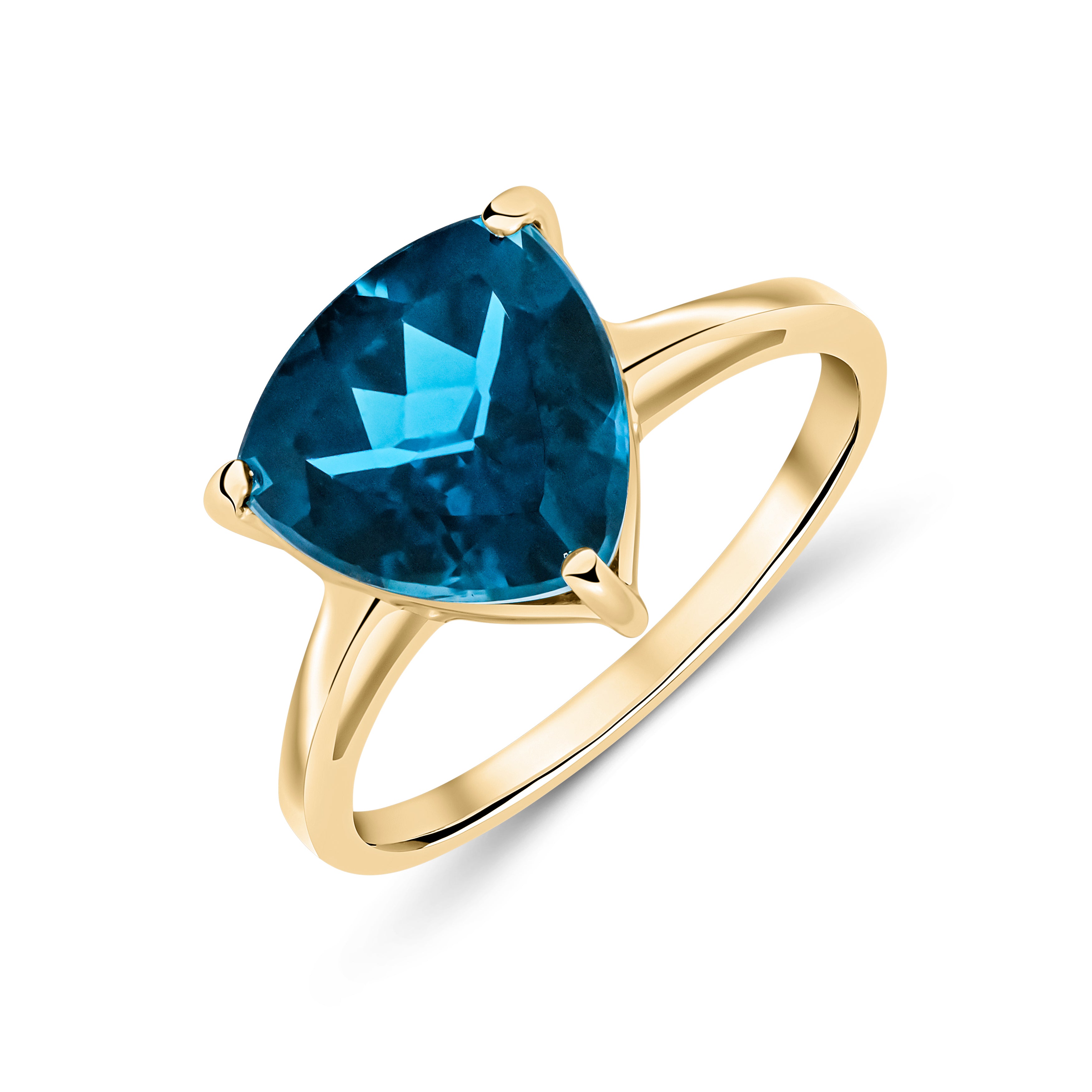 9ct Yellow Gold 10mm Trillion Triangle London Blue Topaz Single Stone Claw Ring