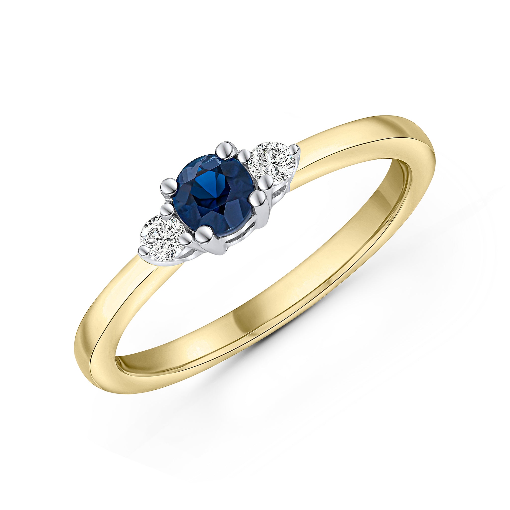 18ywg Round 5mm Sapphire & Brilliant Cut Diamond 3 Stone Ring
