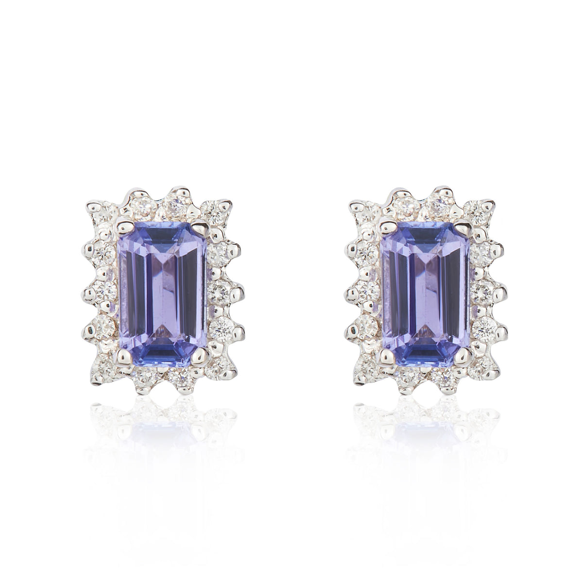 9ct White Gold Octagonal Tanzanite & Diamond Cluster Earrings