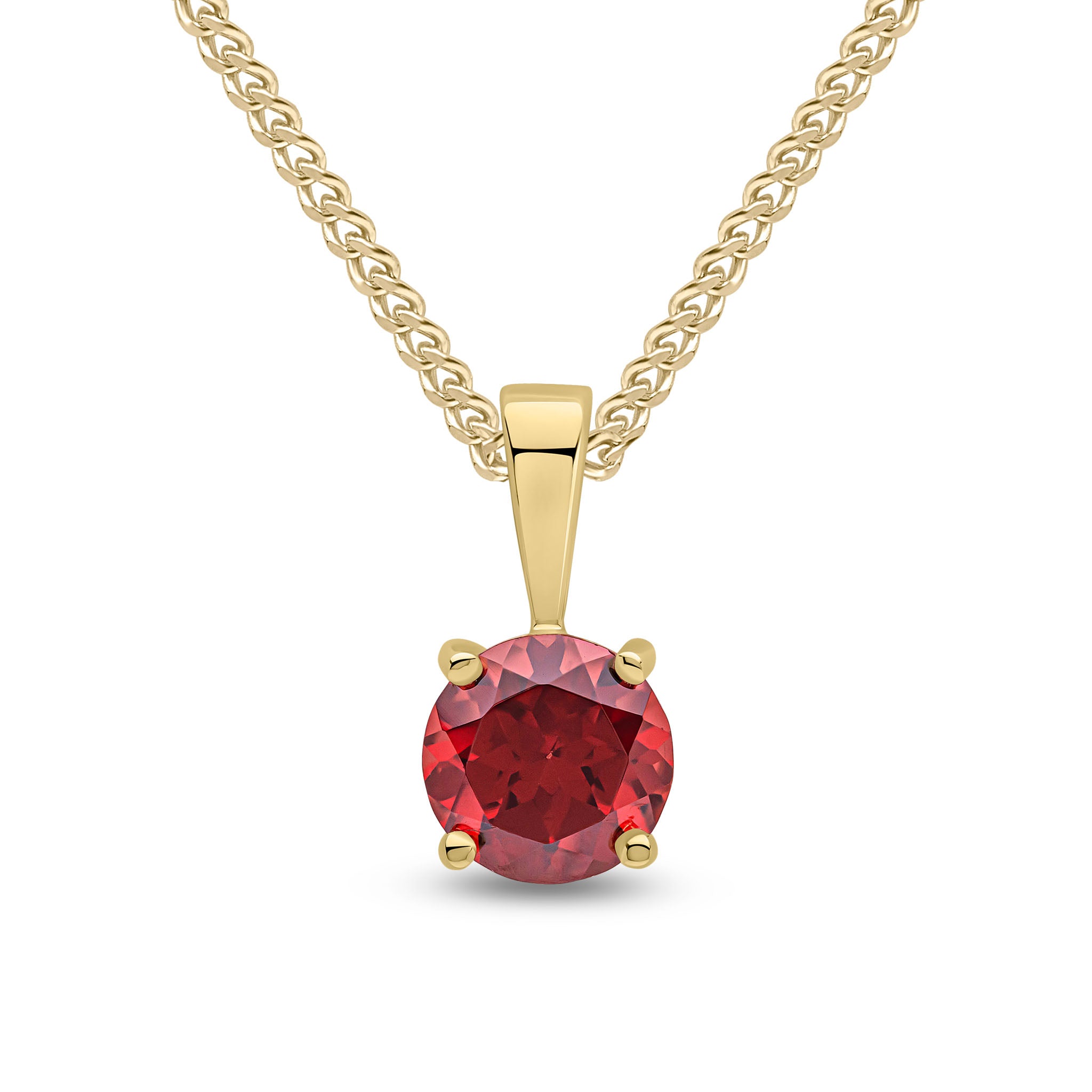 9ct Yellow Gold 6mm Round Garnet 4 Claw Pendant
