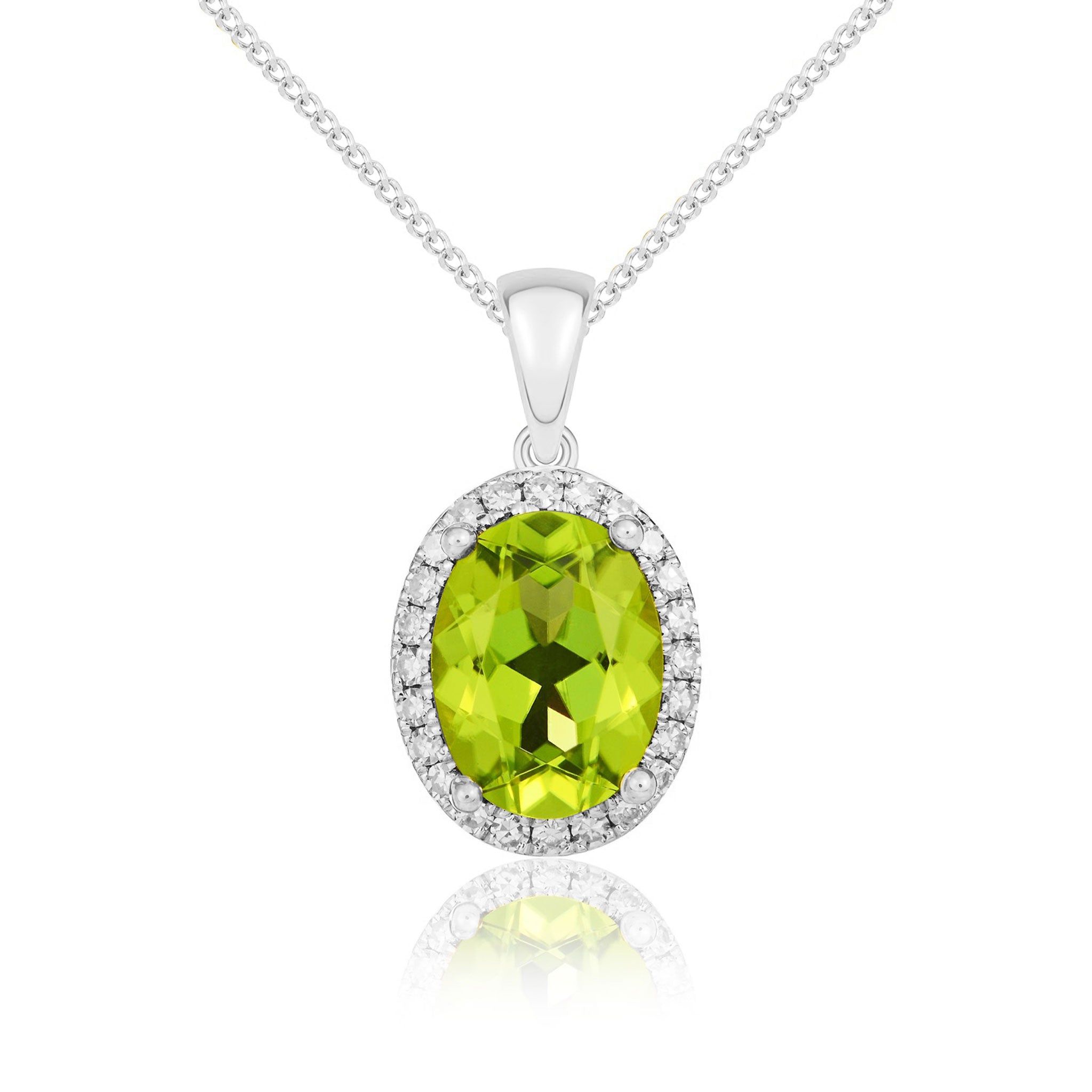 9ct Yellow Gold Oval Peridot & Diamond Cluster Pendant