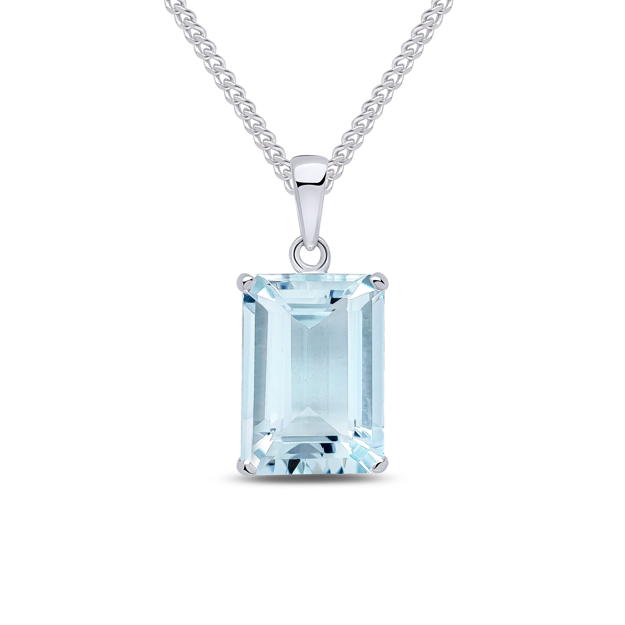 9ct white gold 14 x 10mm Octagonal aquamarine pendant