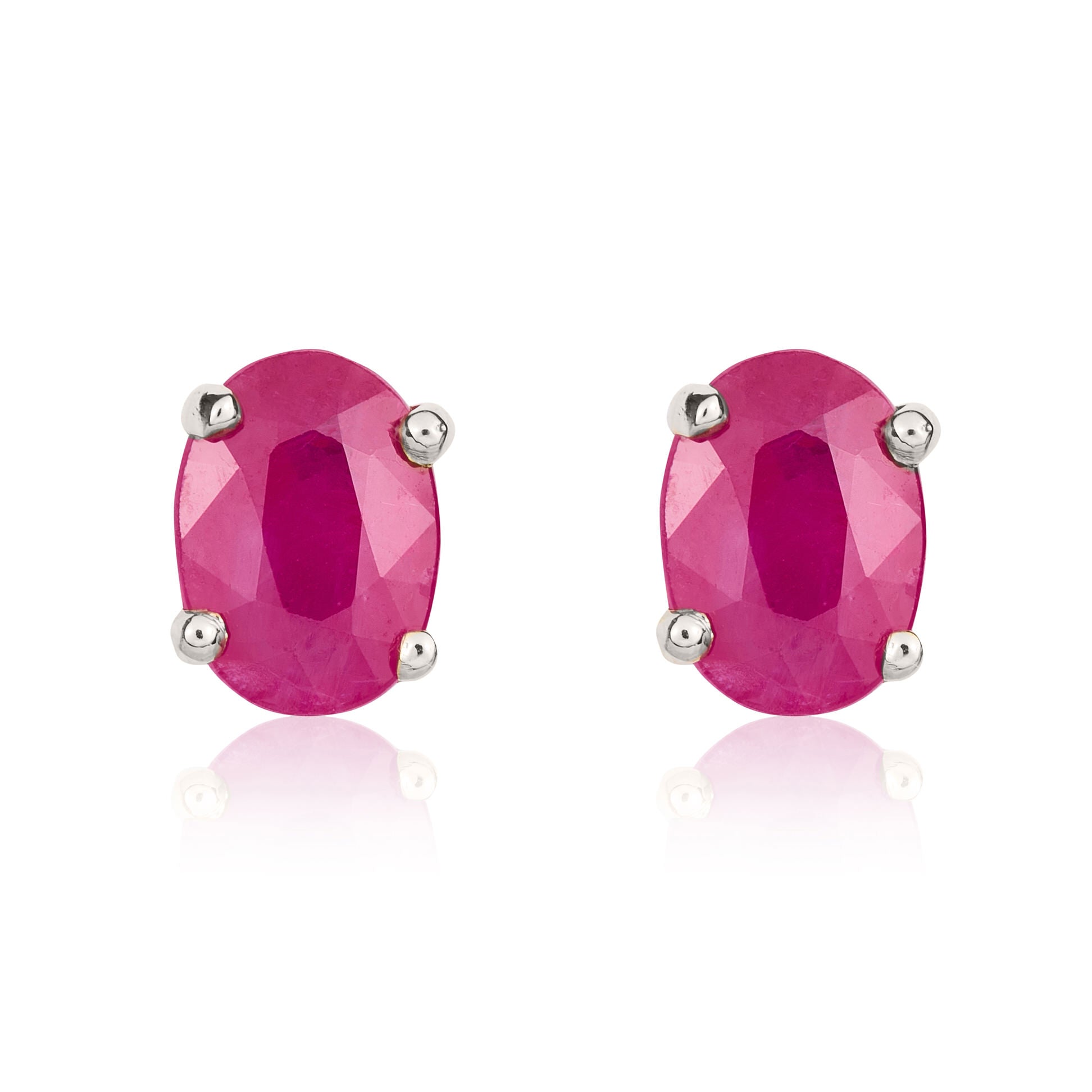 9ct White Gold Oval Ruby Claw Stud Earrings