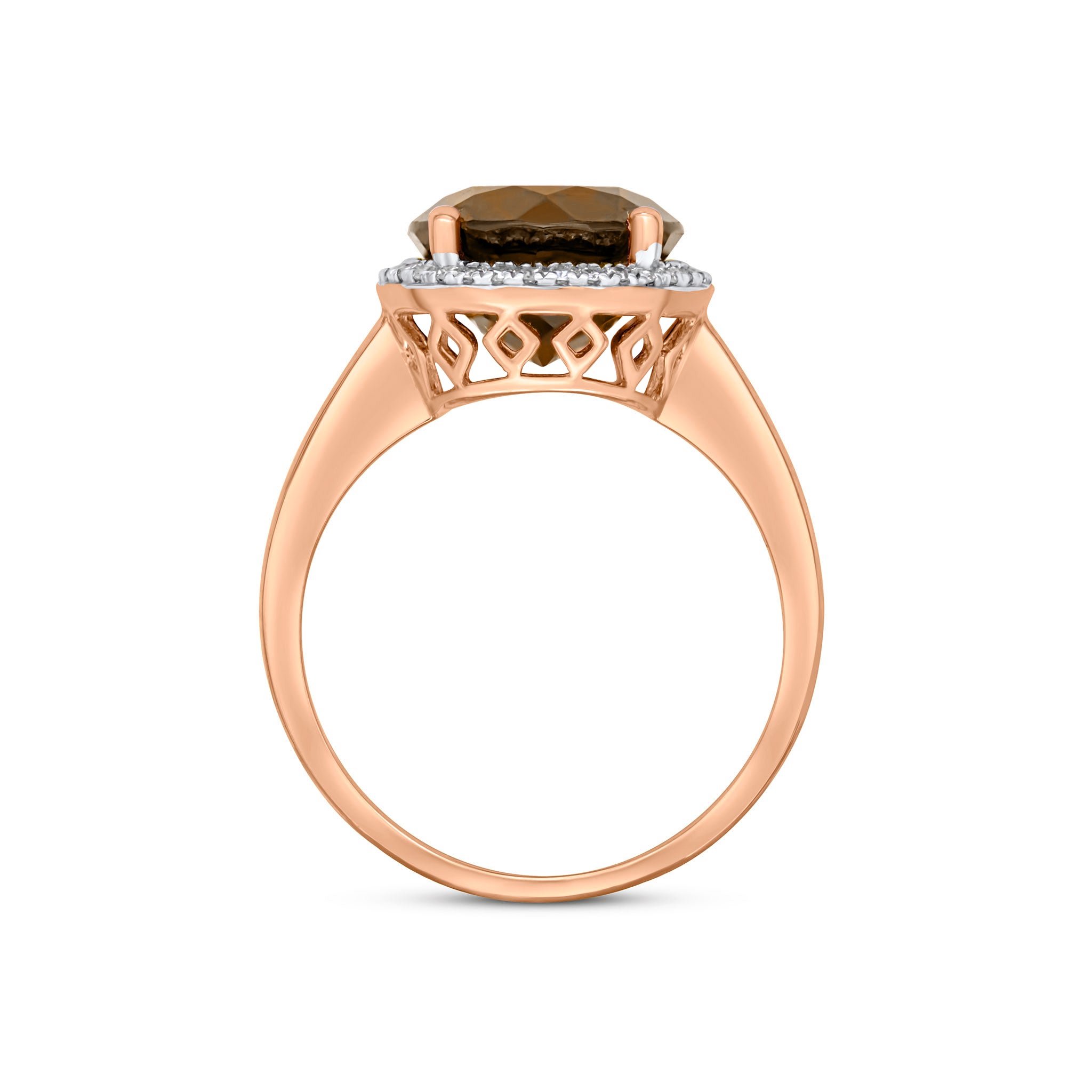 9ct Rose Gold Round Smoky Quartz and Diamond Round Claw Cluster Ring