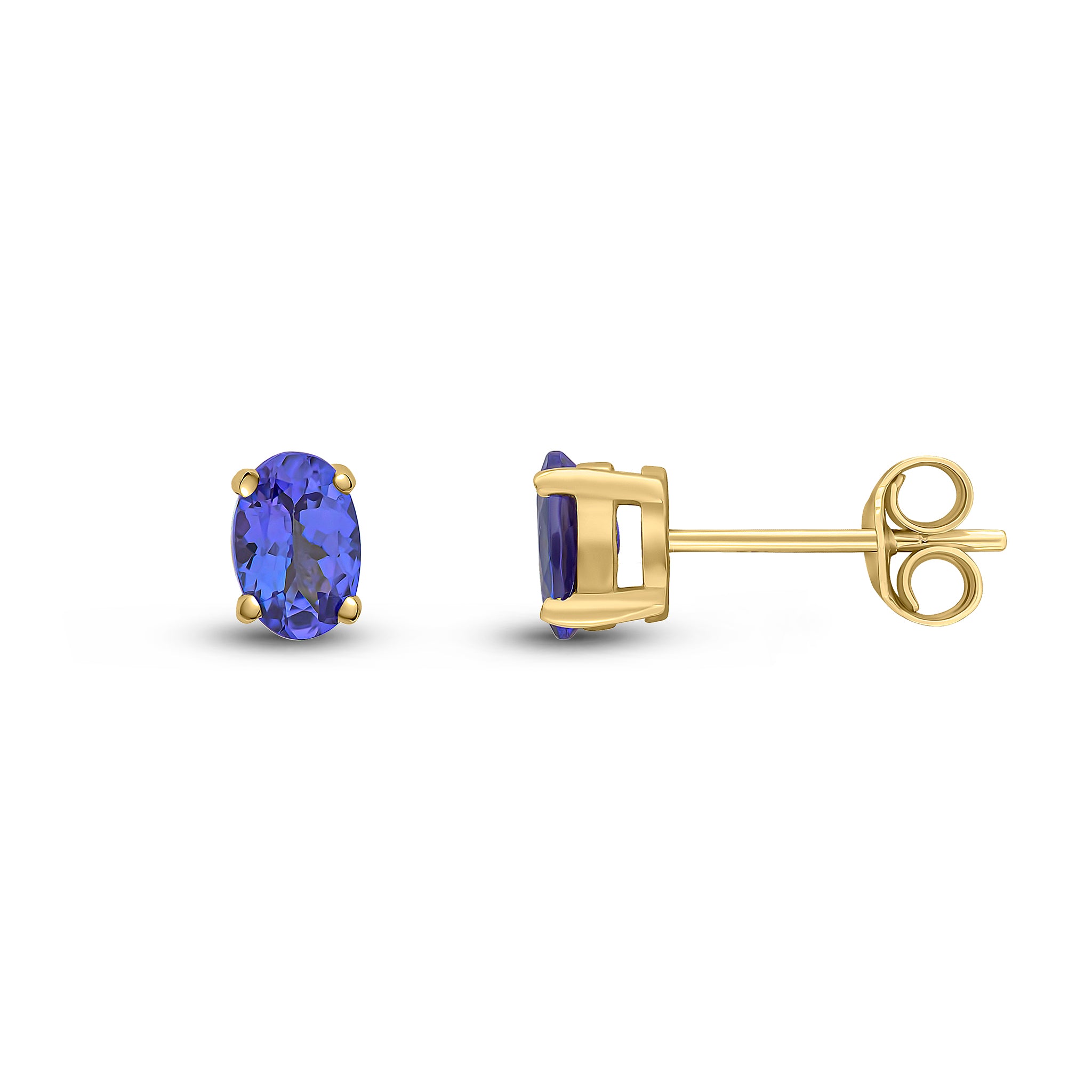 9ct yellow gold 6 x 4mm Oval Tanzanite Claw Set Earrings