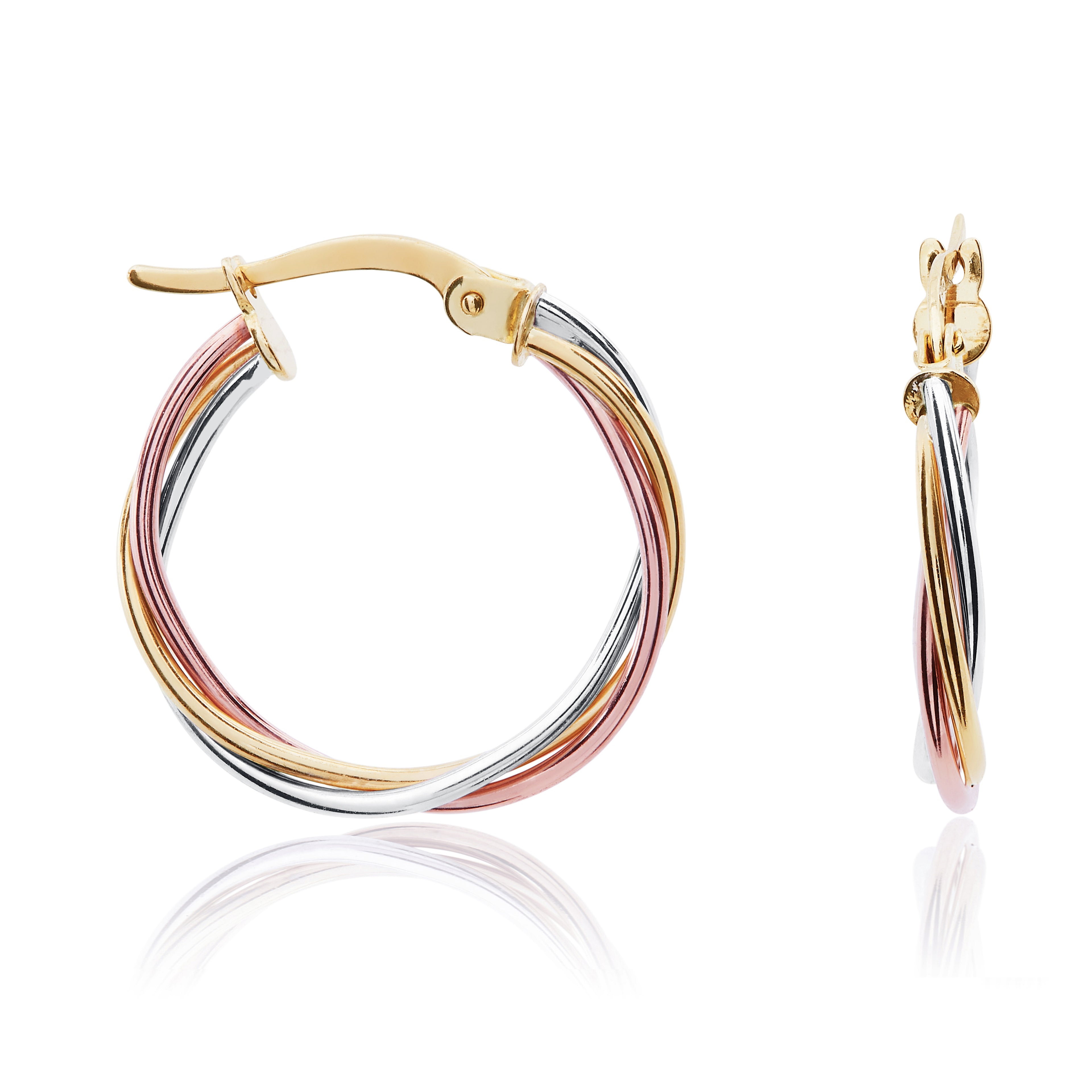 Three Tone 9ct Gold Russian Wedding Hoop Earrings