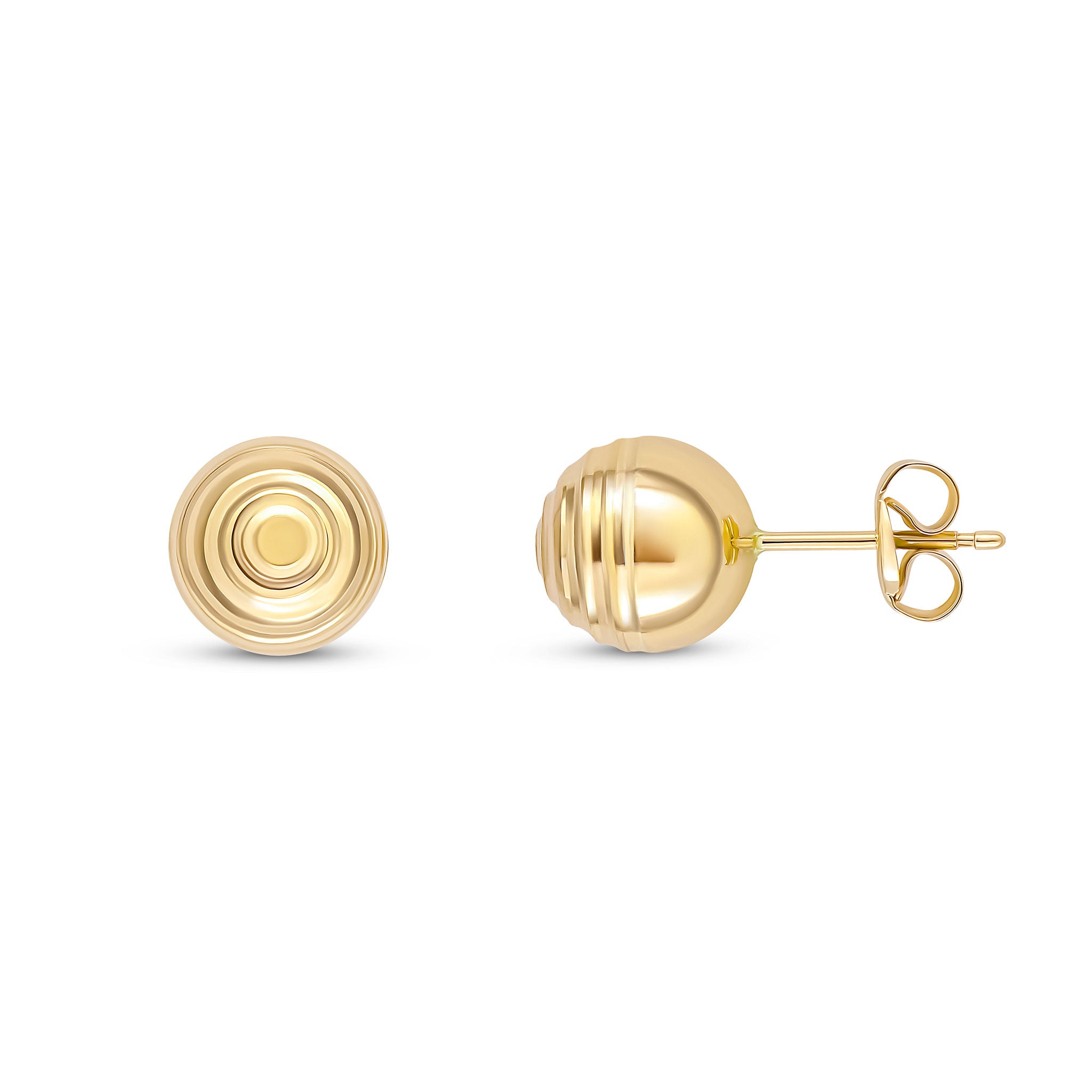 9ct Yellow Gold Striped/Polished 8mm Ball Stud Earrings