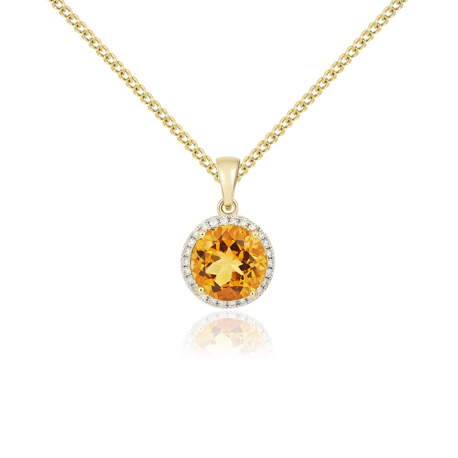 9ct Yellow Gold Round Citrine & Diamond Cluster Pendant