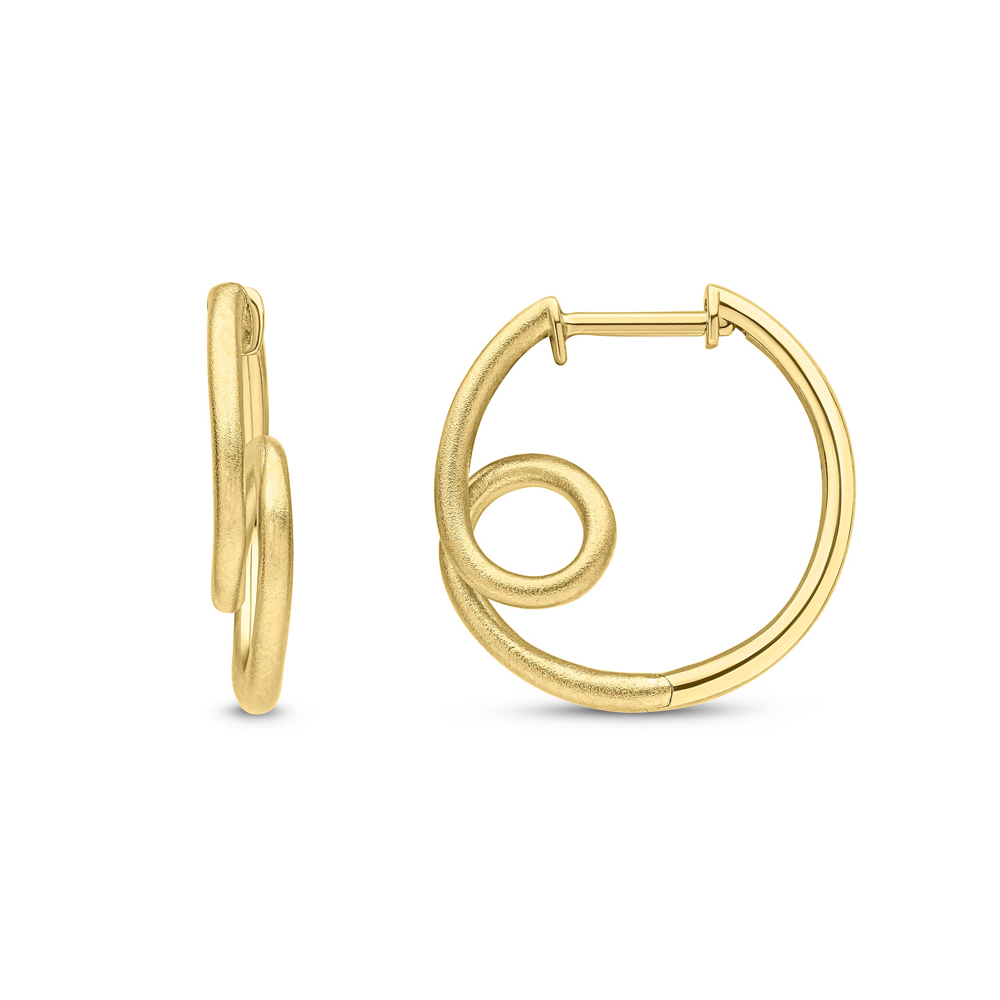 9ct Yellow Gold Satin & Polished Finish Looped Wire Hinged Hoop Earring