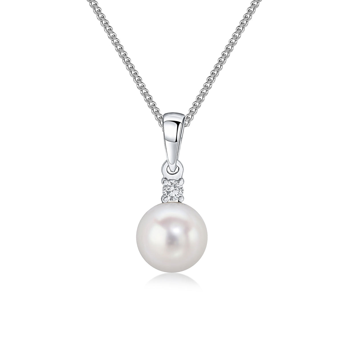 18ct White Gold Diamond & Freshwater Pearl 2 Stone Pendant