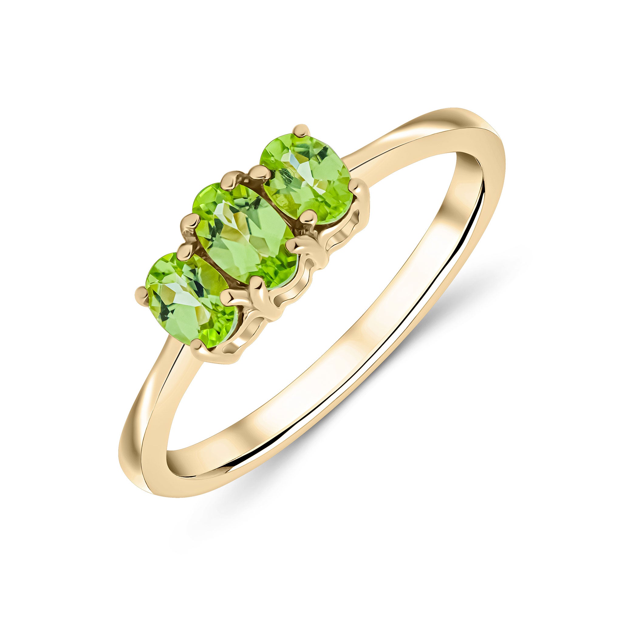 9ct Yellow Gold Oval Peridot 3 Stone Claw Set Ring