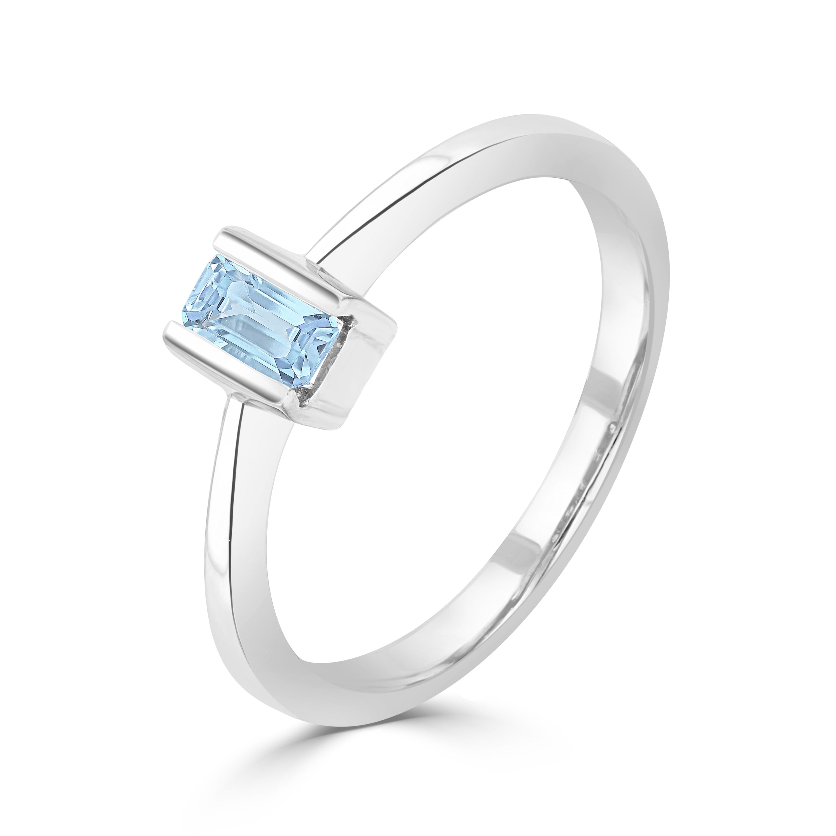 9ct White Gold 5x3mm Octagon Aquamarine Bar Set Single Stone Ring